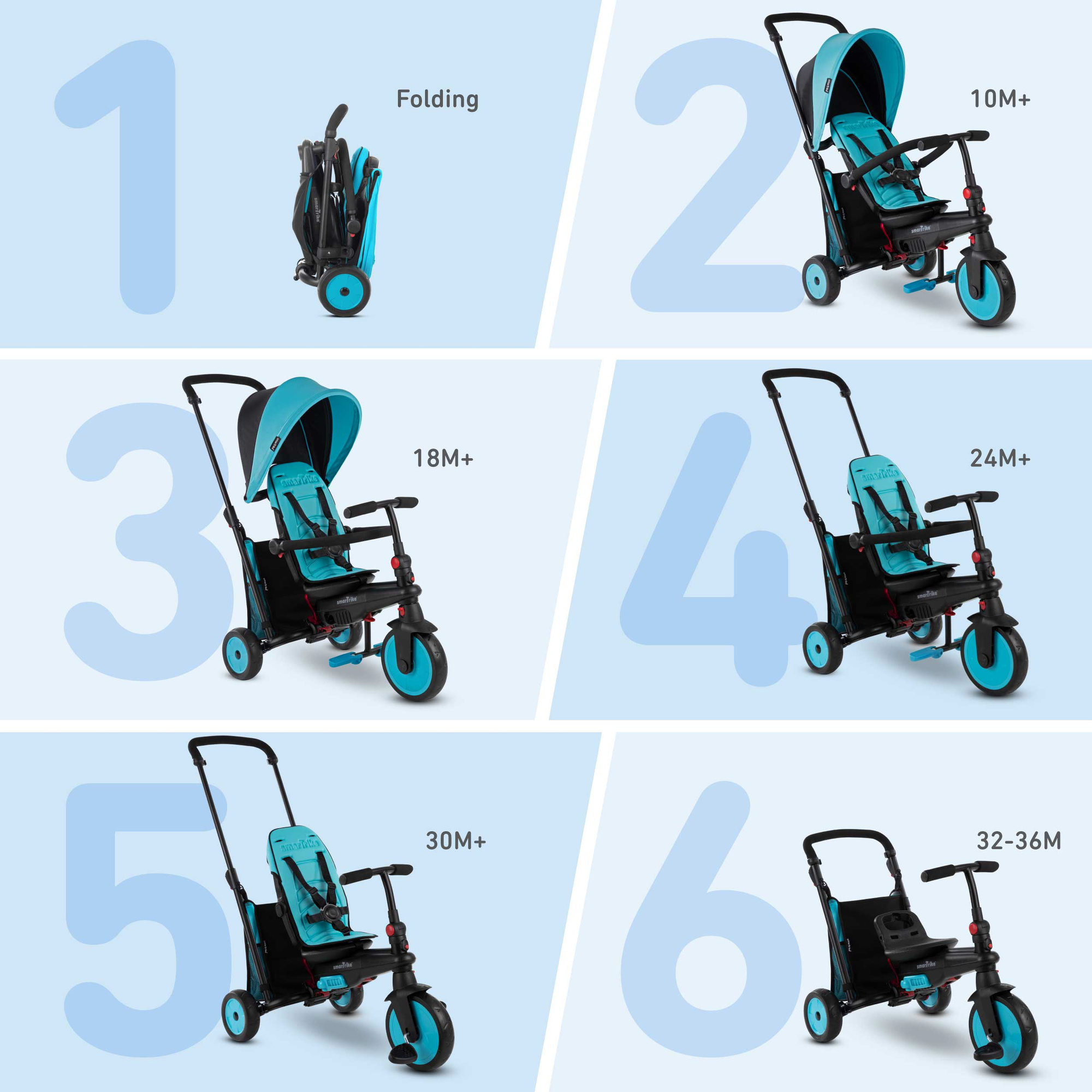 Smart trike st3ripeigabile 6 in 1- blu - Baby Smile Original