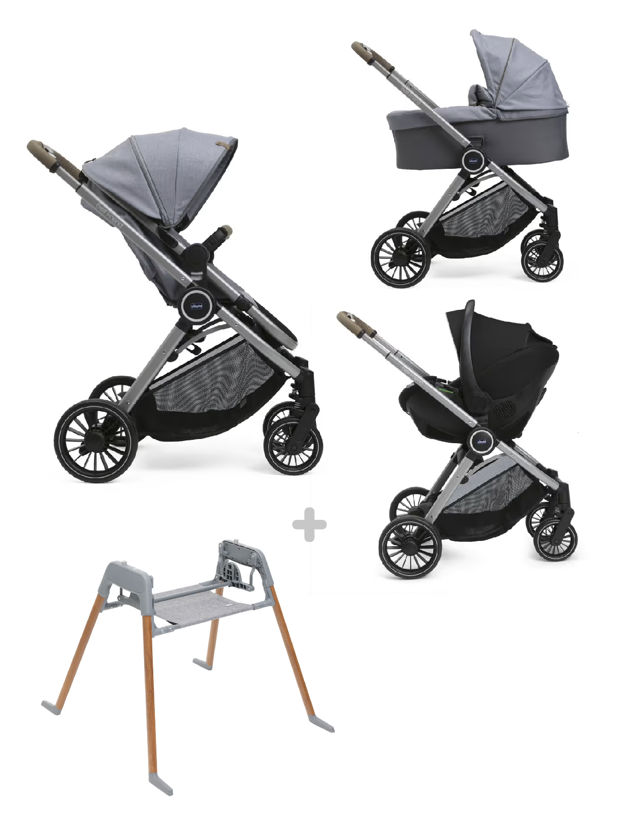 Chicco trio best friend pro light con kory essential magnet grey + stand lullaglide - 