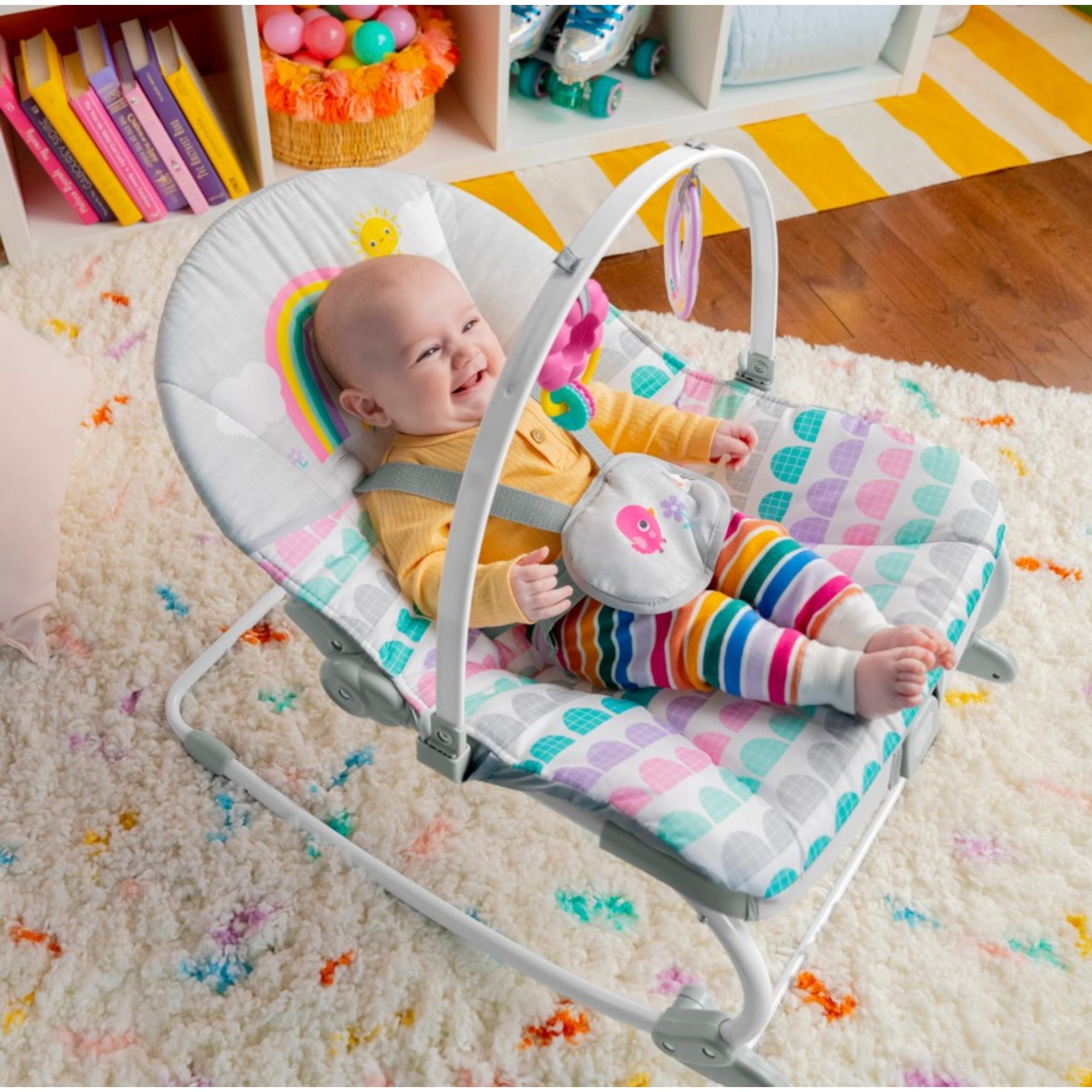 Bright starts rosy rainbow infant to toddler rocker - Bright Starts