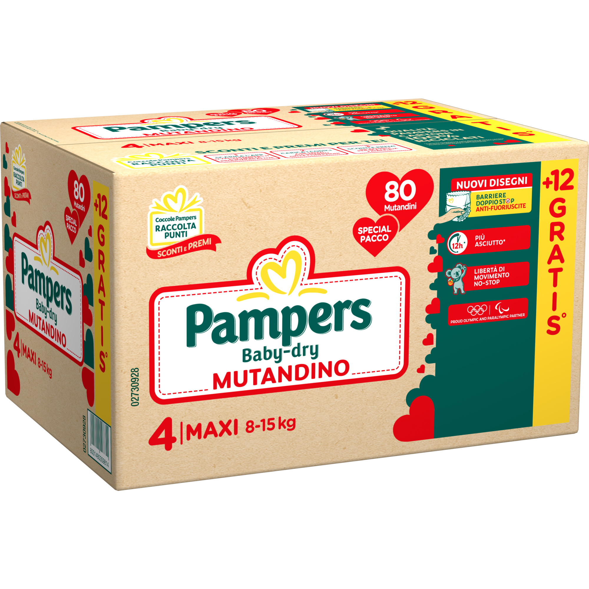 Pampers baby-dry mutandino quadri maxi 80 + 12 pz - Pampers
