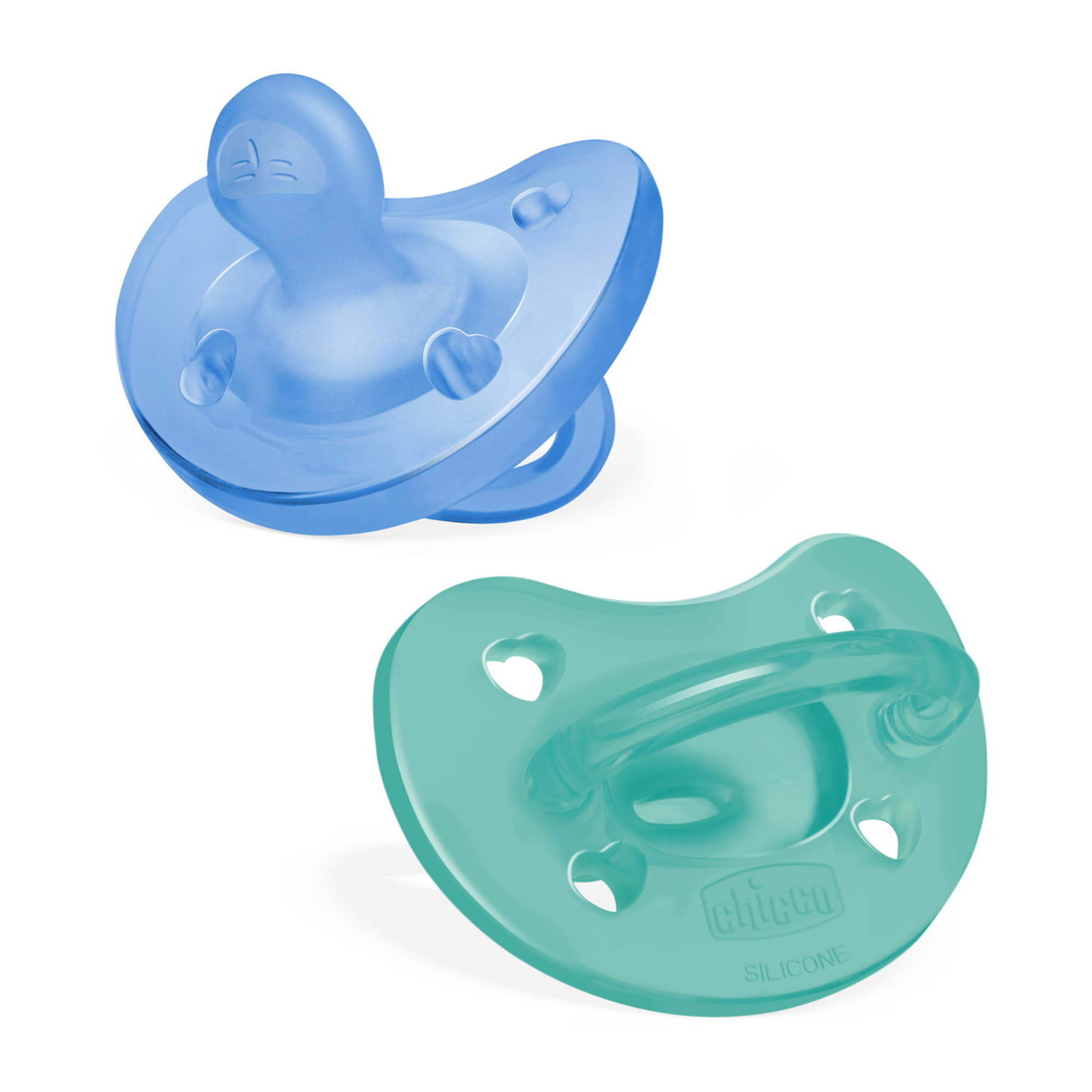 Chicco - physioforma gommotto blu/verde in silicone 2 pezzi | 6-16 mesi - Chicco