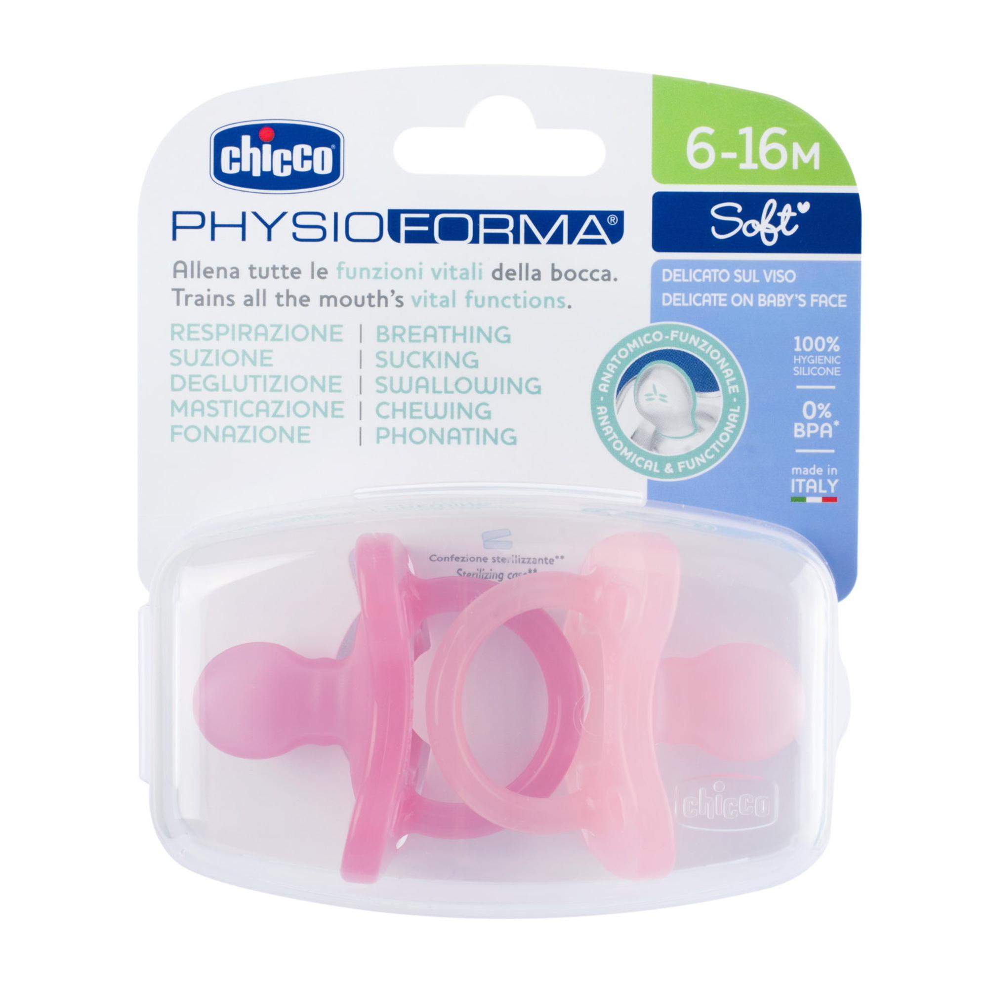 Chicco - physioforma gommotto rosa in silicone 2 pezzi | 6-16 mesi - Chicco