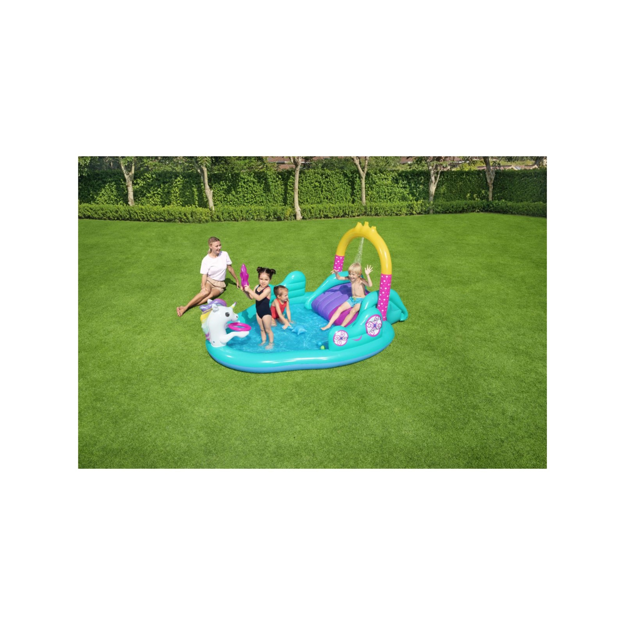 Play center magico unicorno cm 274x198x137 con scivolo gioco anelli e bacchetta magica - bestway - Bestway