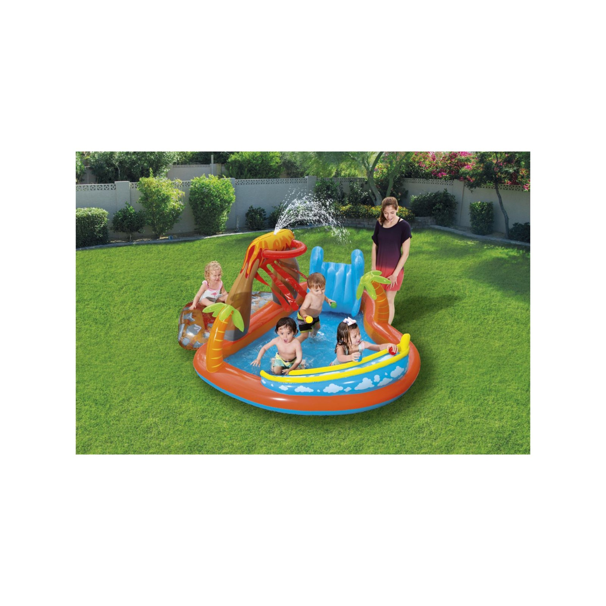 Bestway play center vulcano 265x265x104 cm: scivolo, spruzzo, anello e palline - Bestway