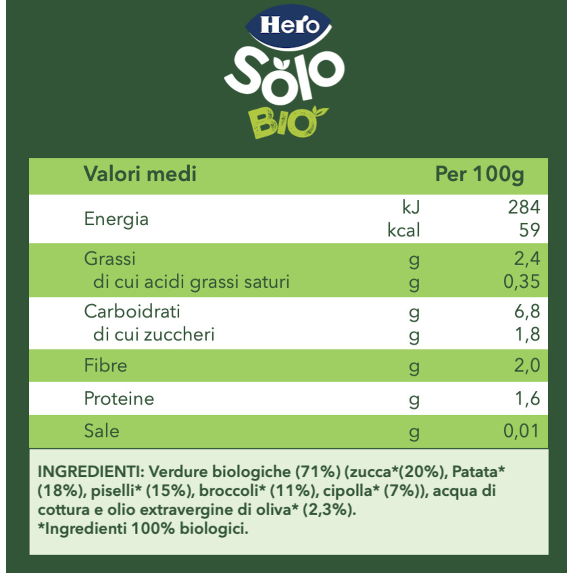 Hero solo omogeneizzato zucca patate piselli broccoli 190 gr - Hero