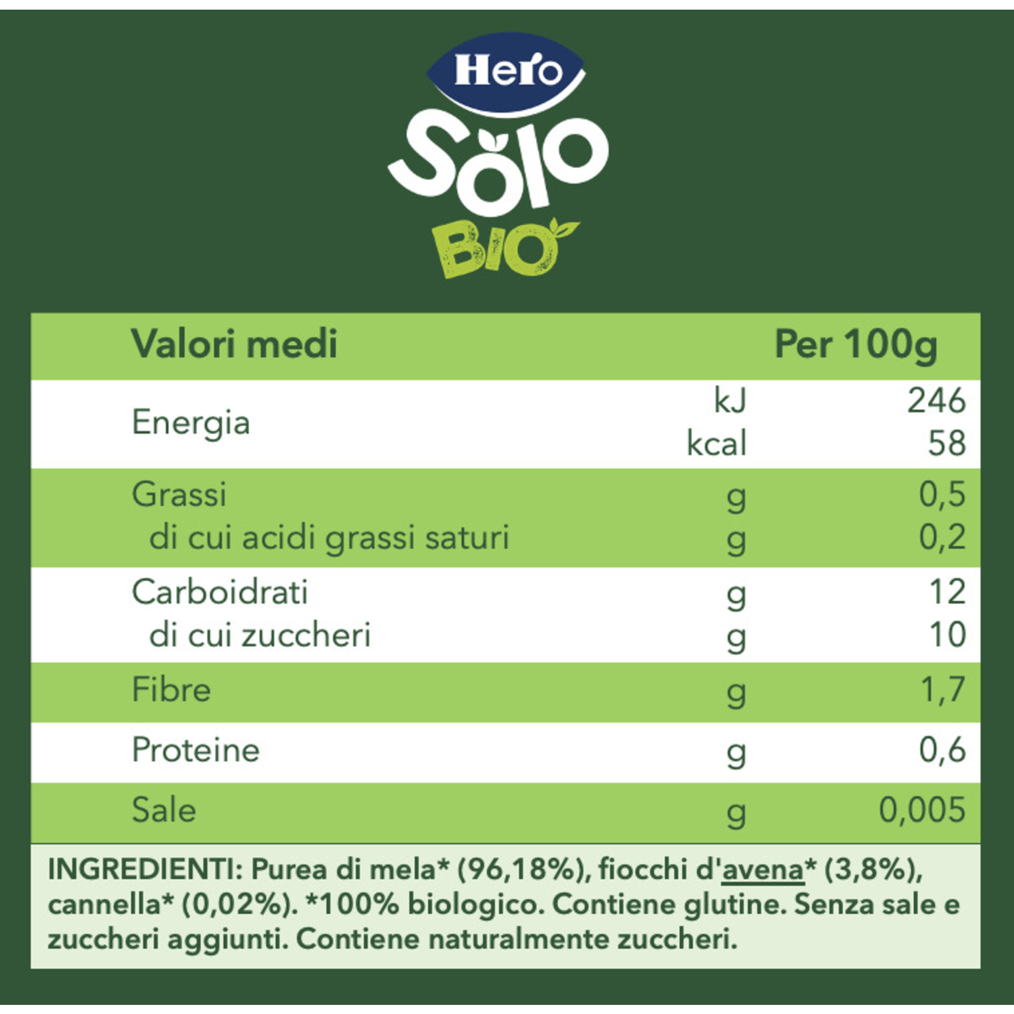 Omogeneizzato mela e cannella 120 gr biologico - hero solo - Hero