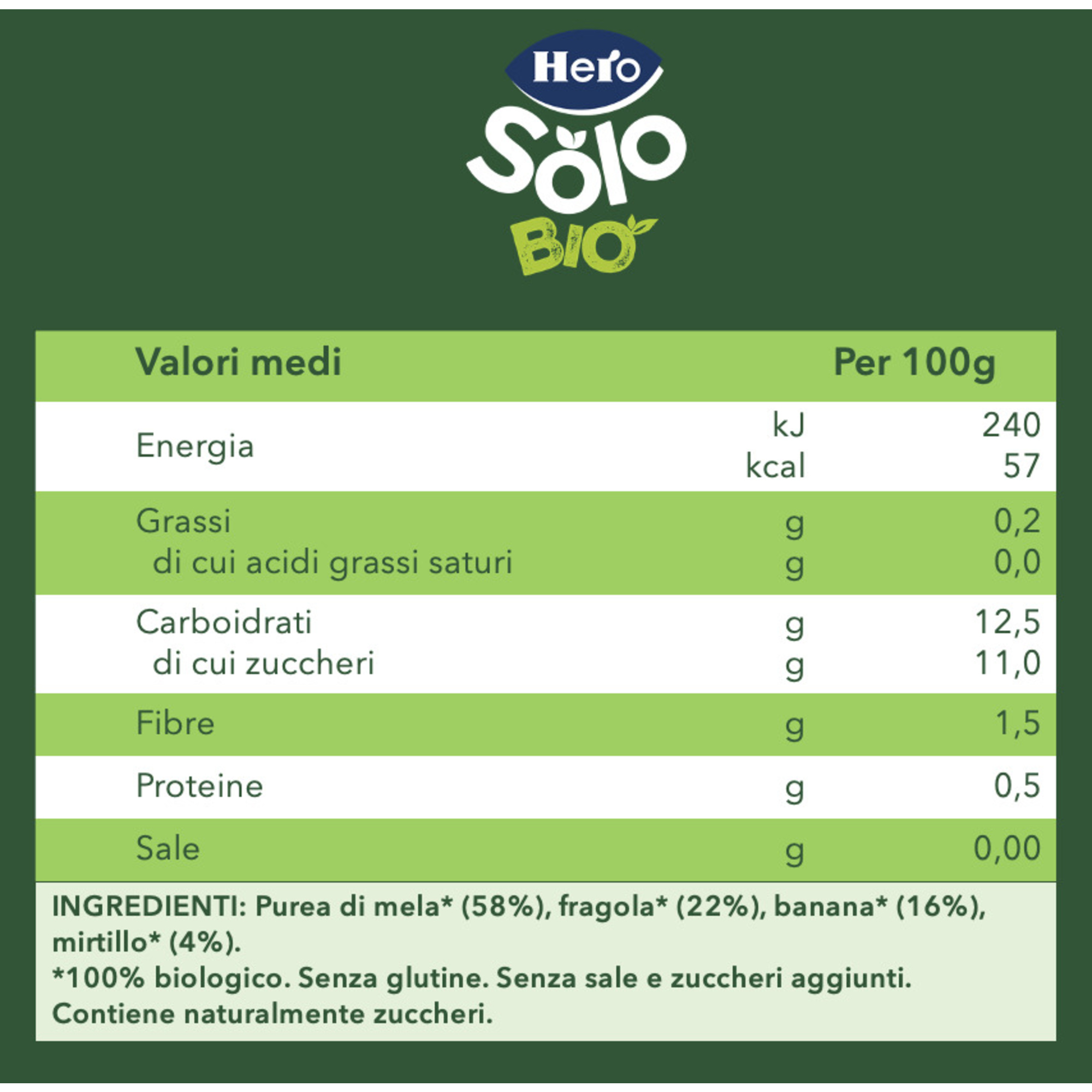 Pouch mela banana fragola mirtilli bio 100g - hero solo - Hero