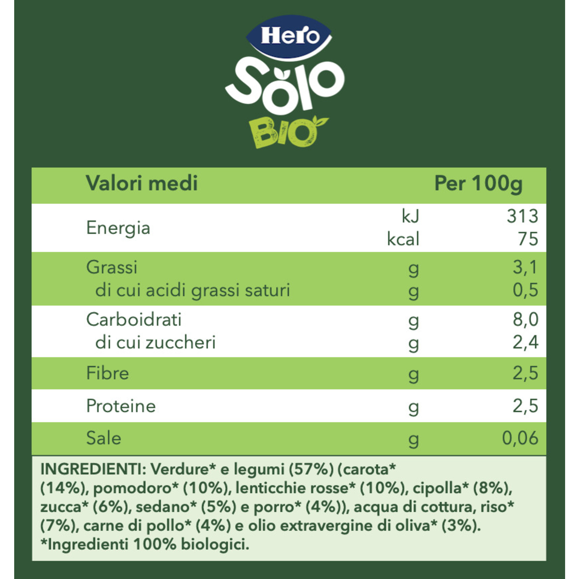 Omogeneizzato verdurine e pollo 190 gr - hero solo - Hero