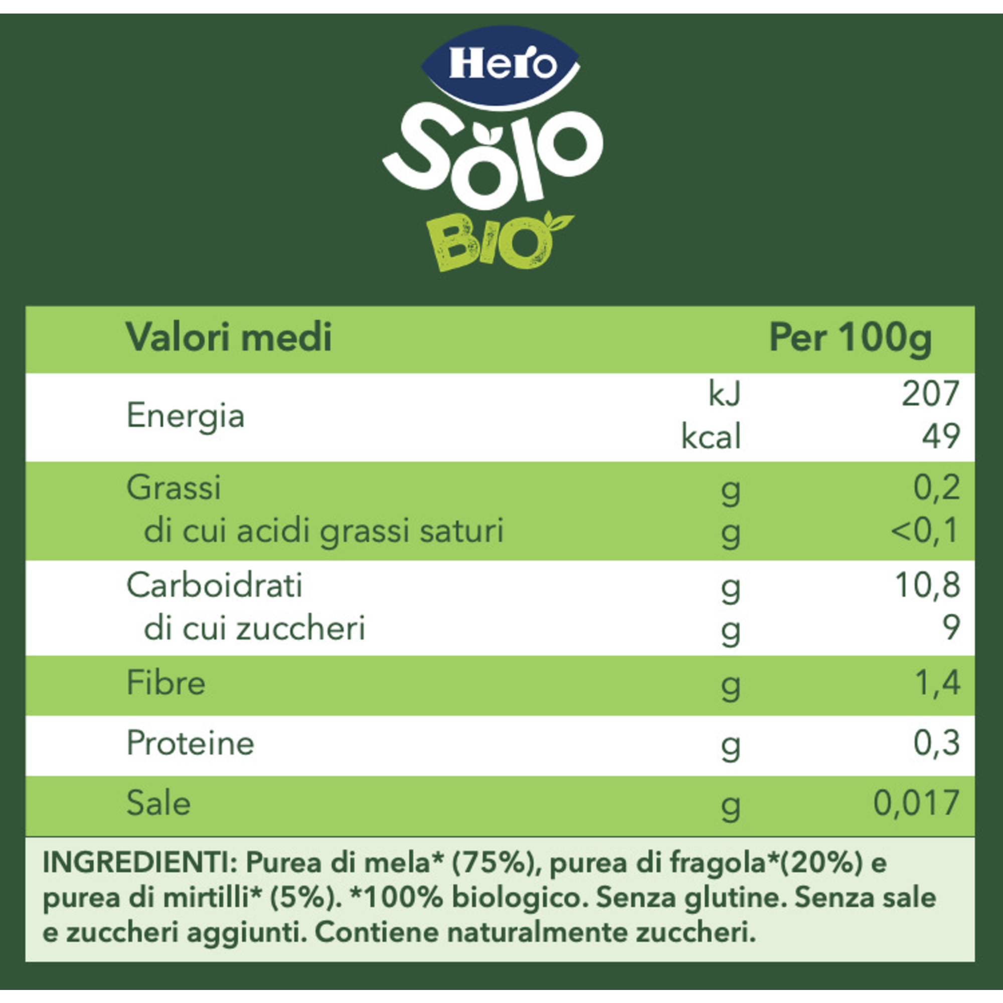 Omogeneizzato mela fragola mirtillo 120 gr - hero solo - Hero