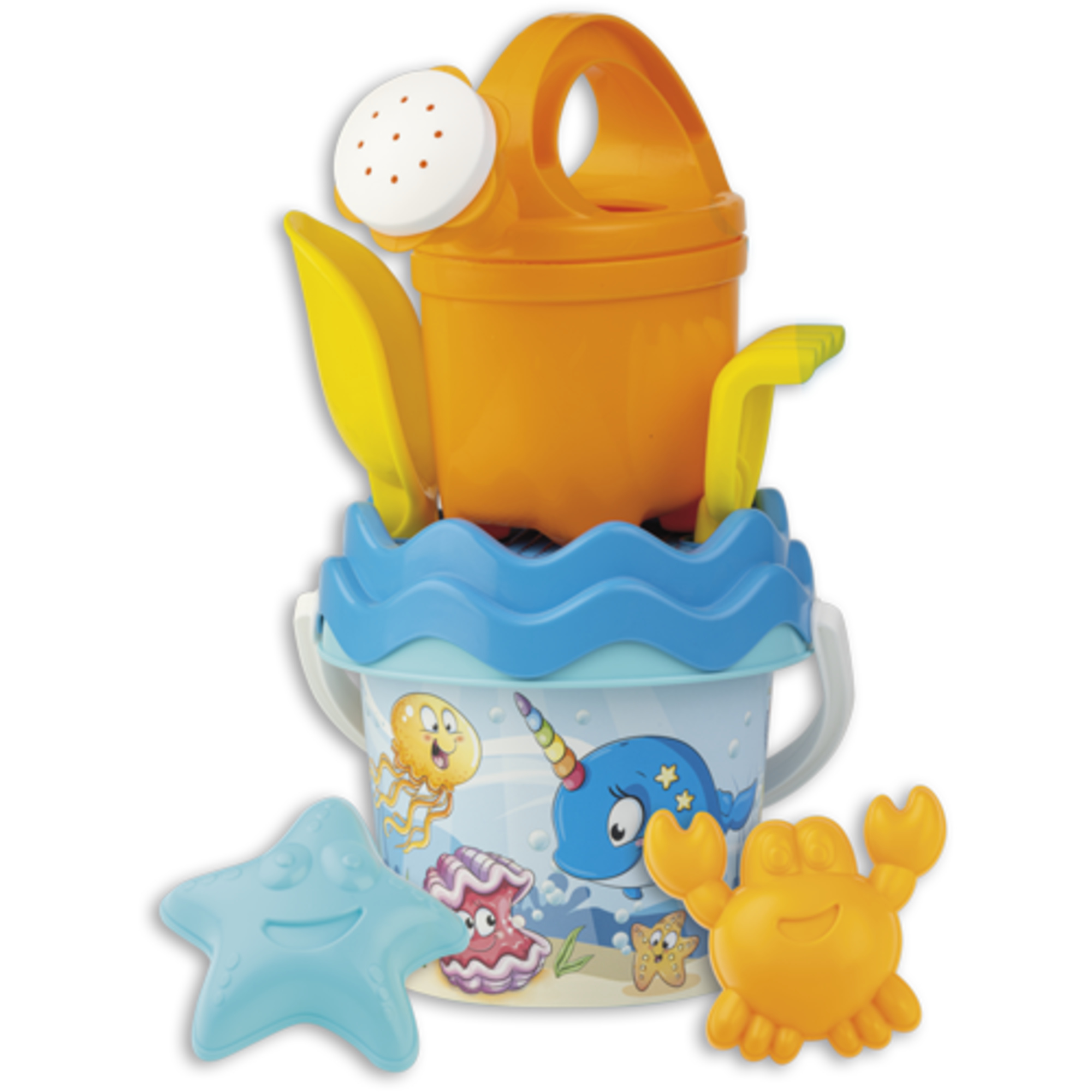 Set mare spiaggia con secchielli decori fish ed unicorno,  contenuti in borsa zaino - No brand