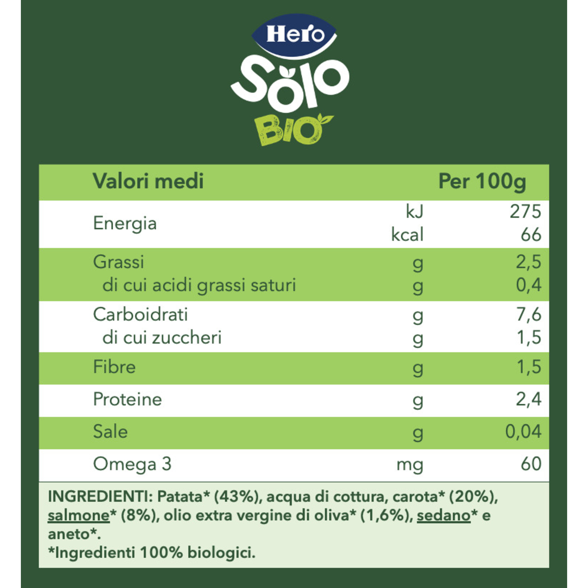 Omogeneizzato patate carote salmone 190 gr - hero solo - Hero