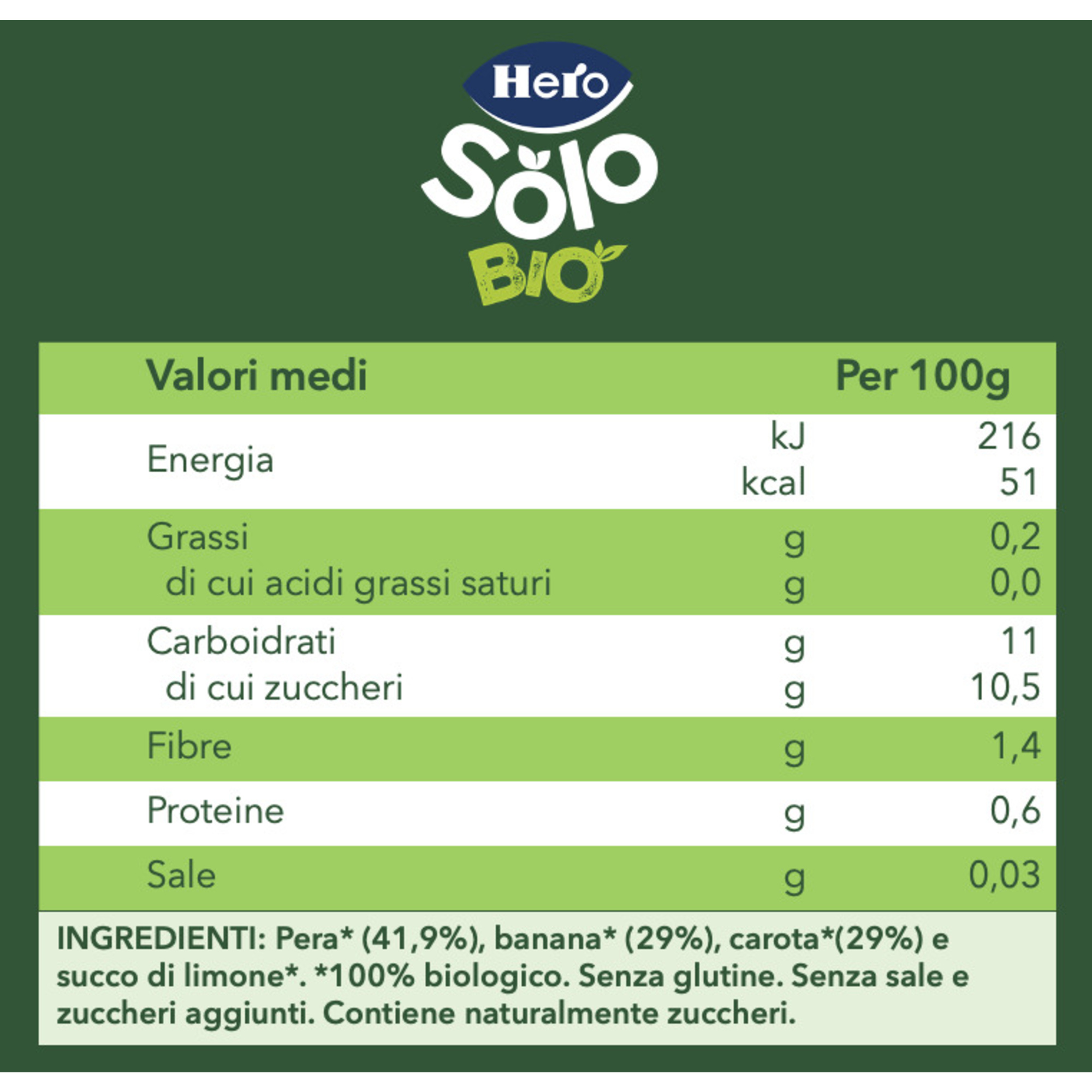 Omogeneizzato pera banana carota 120g - hero solo - Hero