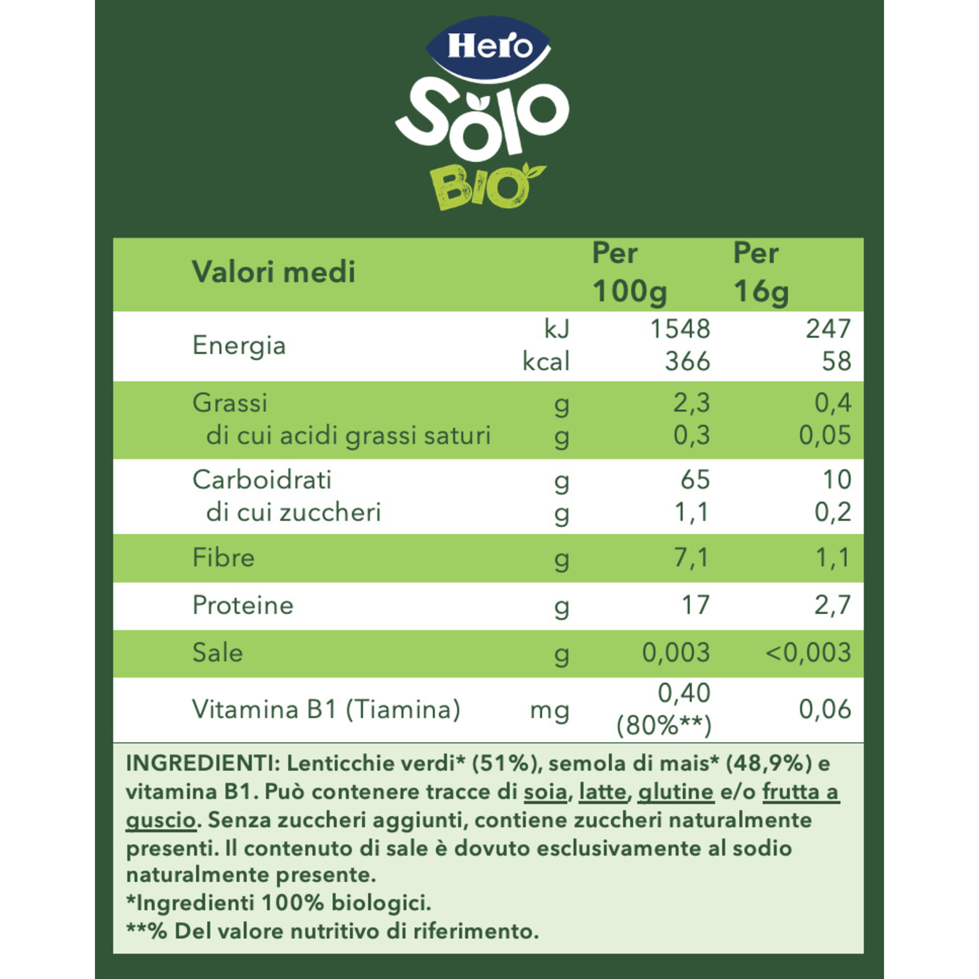 Baby snack lenticchie mais bio 50g - hero solo - Hero