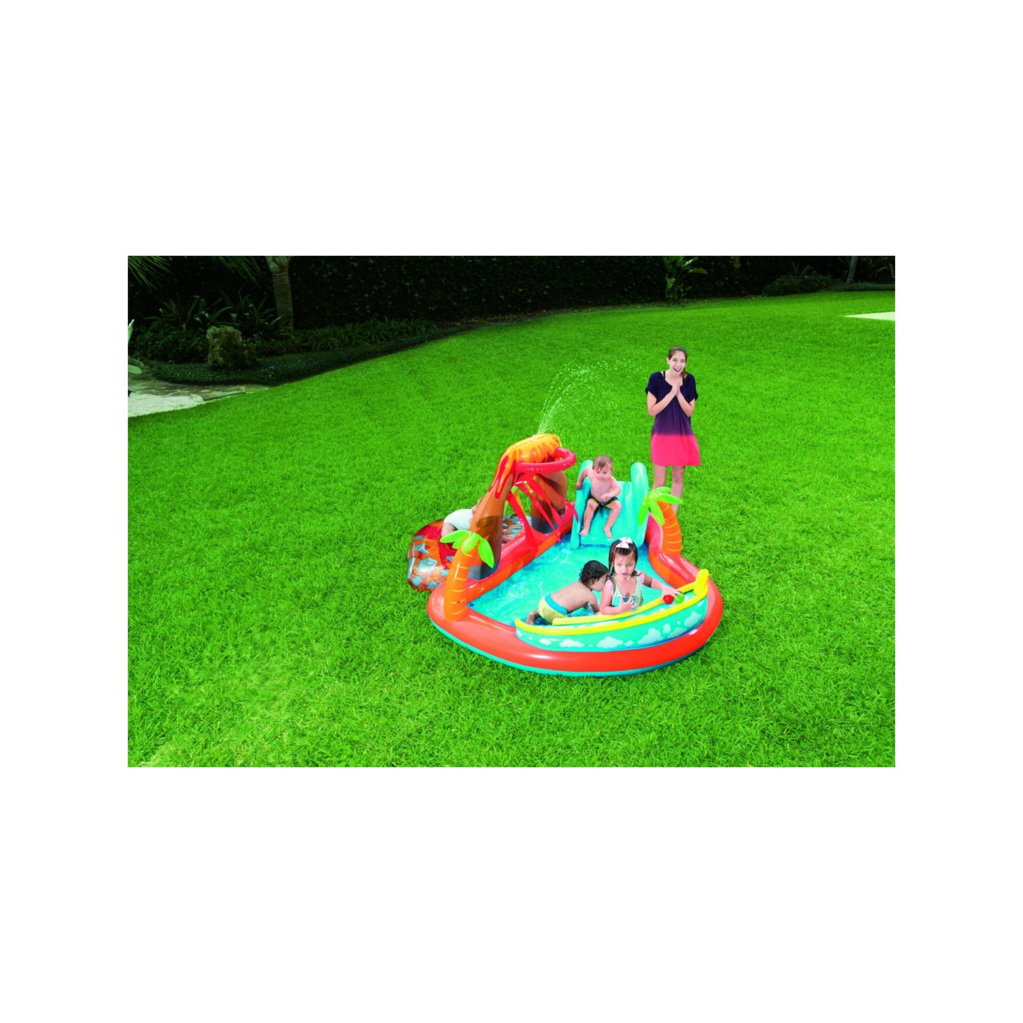 Bestway play center vulcano 265x265x104 cm: scivolo, spruzzo, anello e palline - Bestway