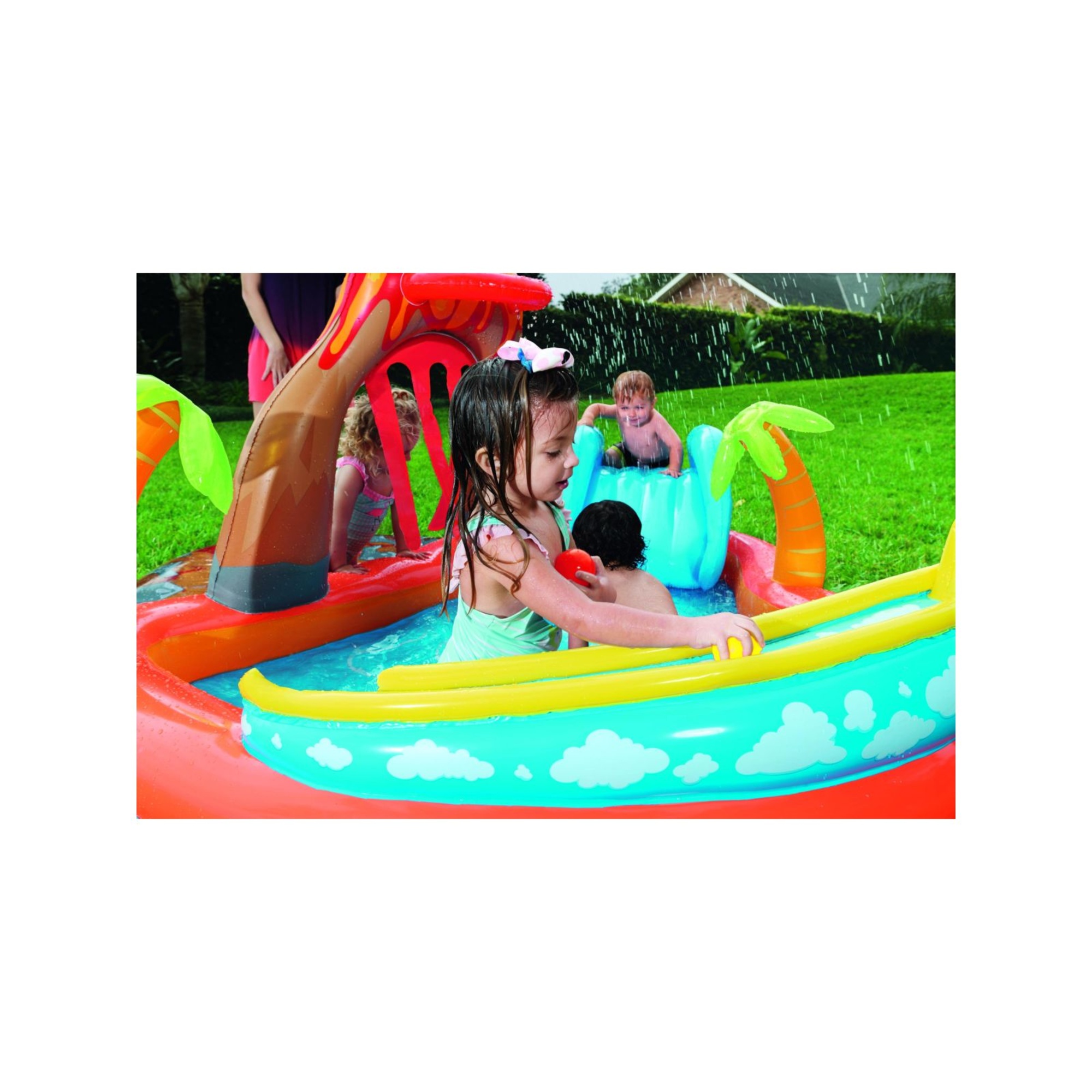 Bestway play center vulcano 265x265x104 cm: scivolo, spruzzo, anello e palline - Bestway