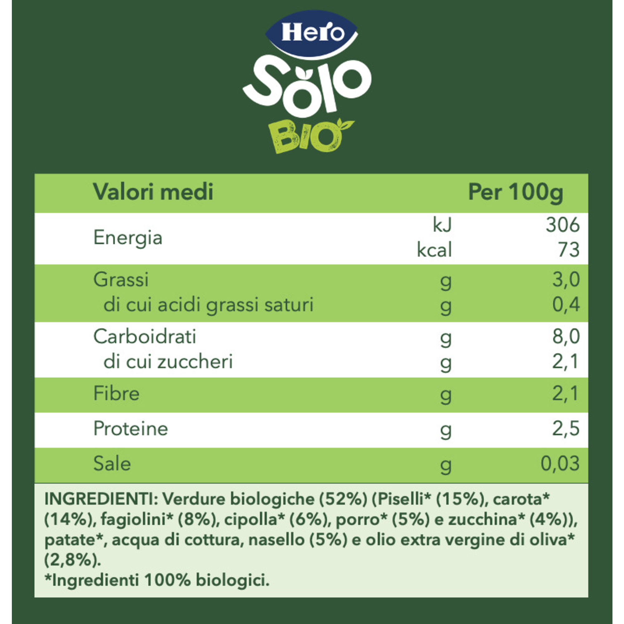 Hero solo omogeneizzato verdure piselli e nasello 190gr - Hero