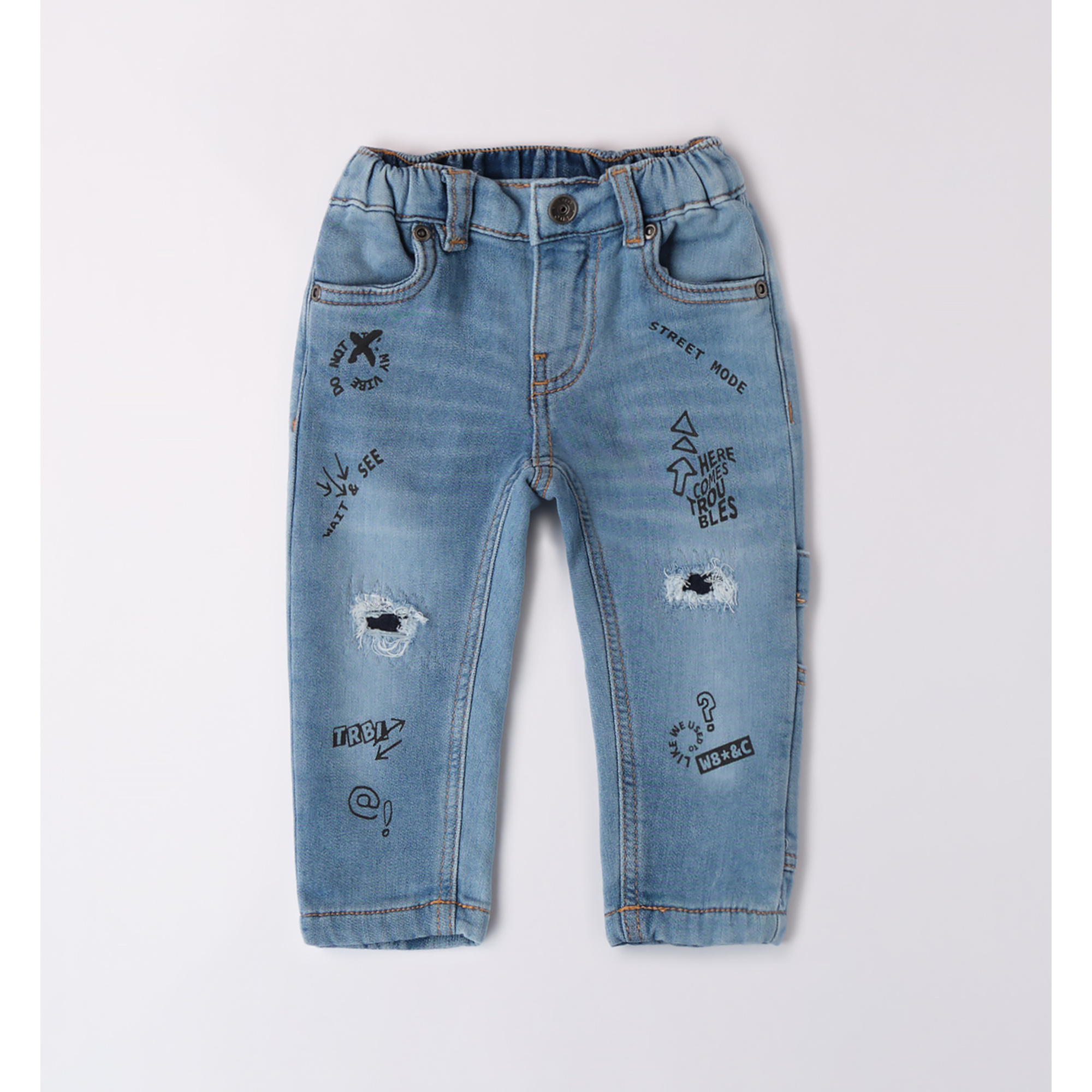 Pantalone fake denim con scritte - Mignolo