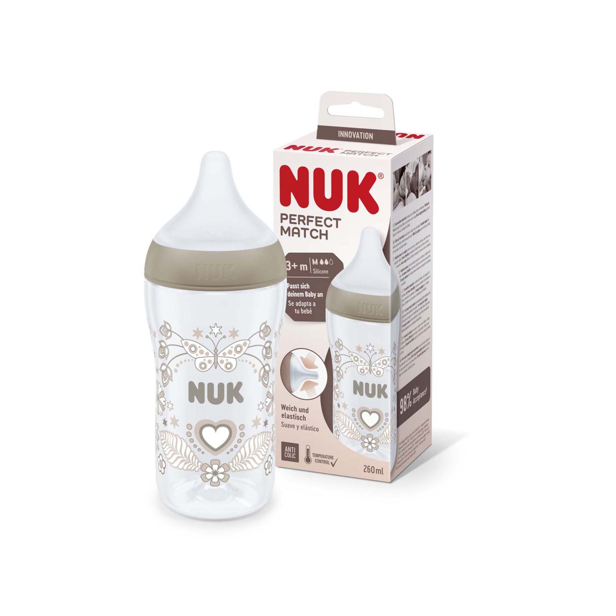 Nuk biberon perfect match pp260ml silicone tg m heart (bambina) - Nuk