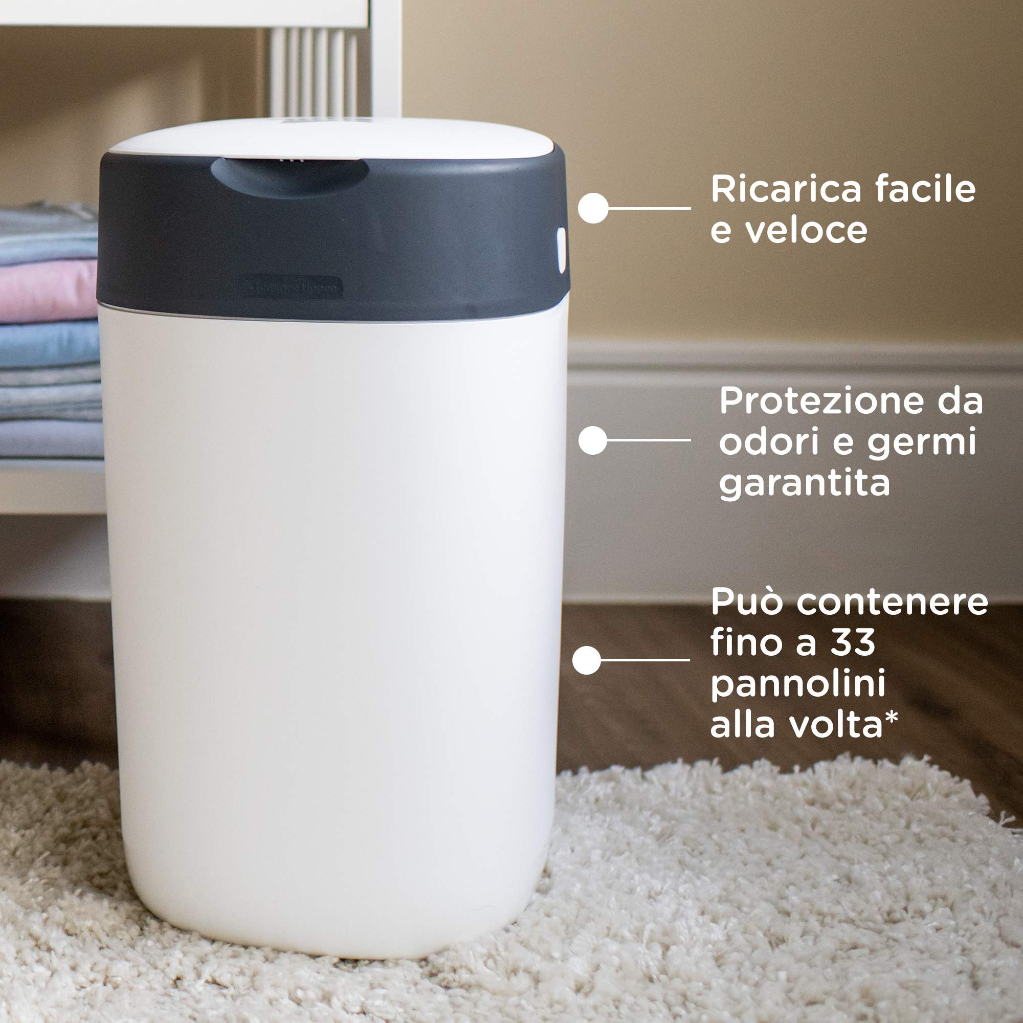 Tommee tippee twist and click cestino per pannolini avanzato bianco - SANGENIC