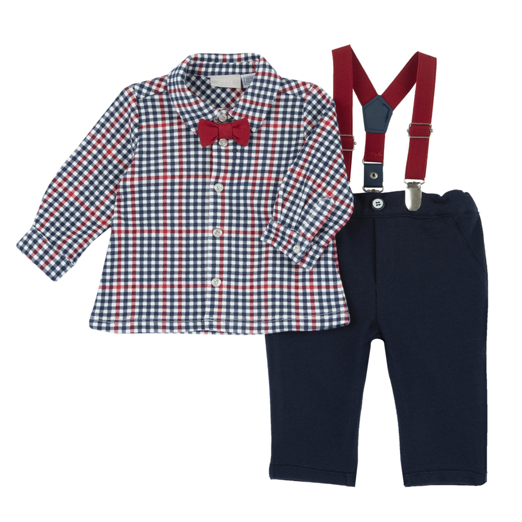 Chicco - completo due pezzi: salopette e camicia con papillon - Chicco