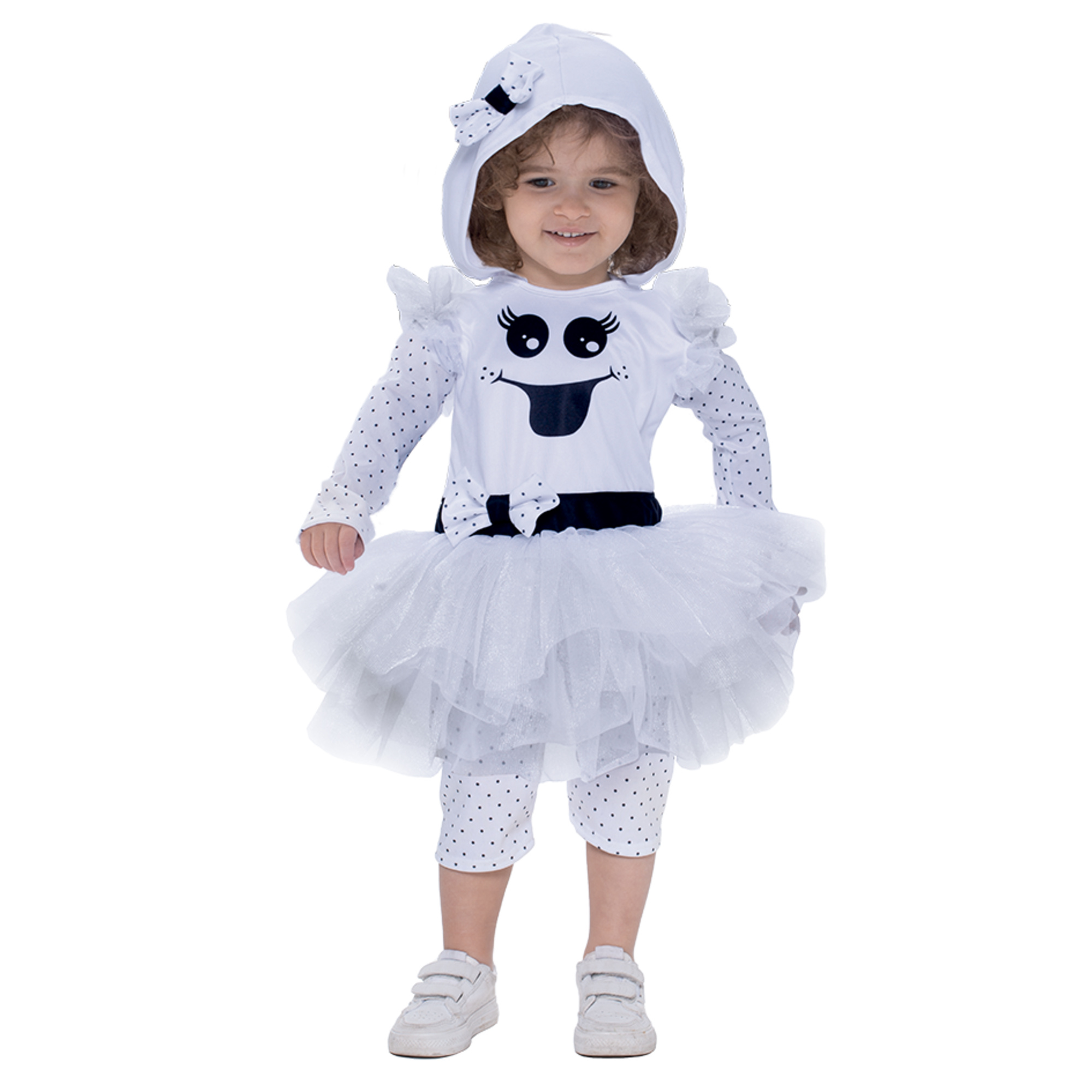 Costume fantasmina per bambini - abito in jersey elasticizzato con stampa e gonna in tulle, pantaloncini e cappuccio staccabile, disponibile in diverse taglie - Carnaval Queen