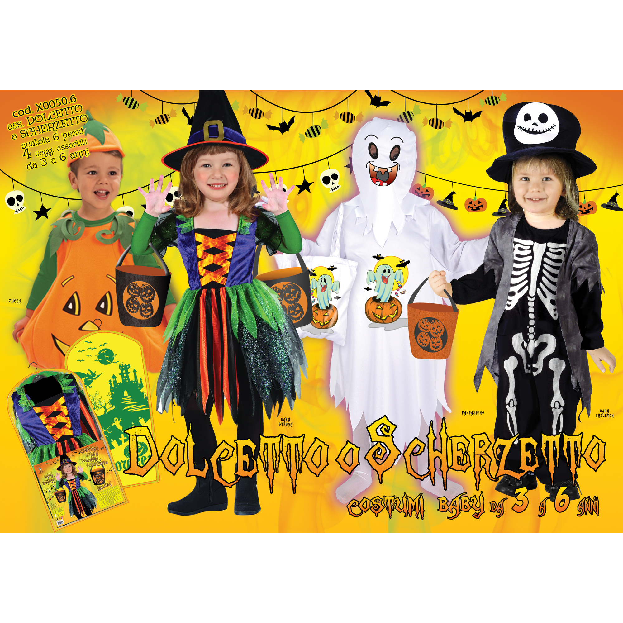 Costumi halloween dolcetto o scherzetto per bambini - fantasmino, strega, scheletro - varianti assortite - No brand