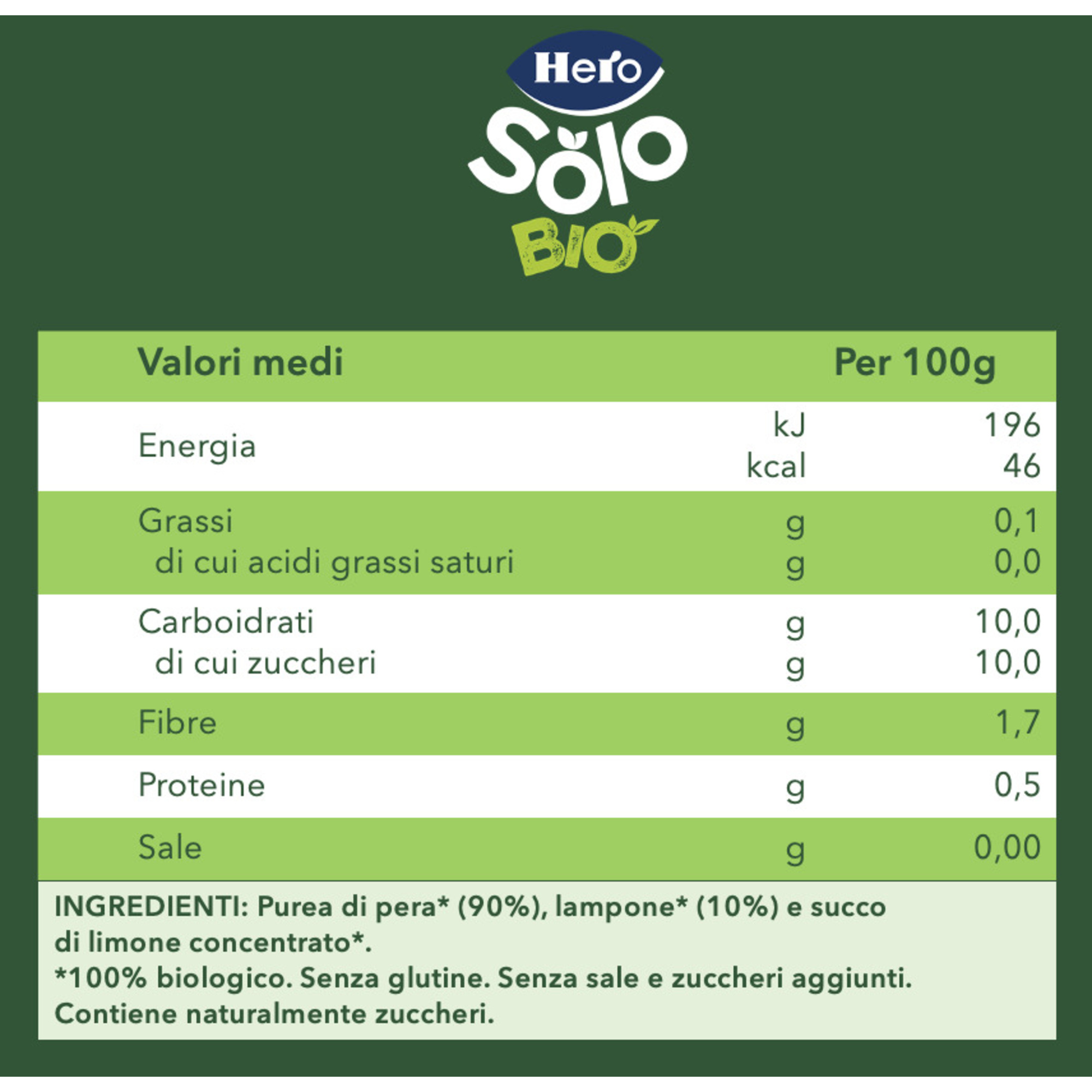 Hero baby pouch pera lampone bio 100g - Hero