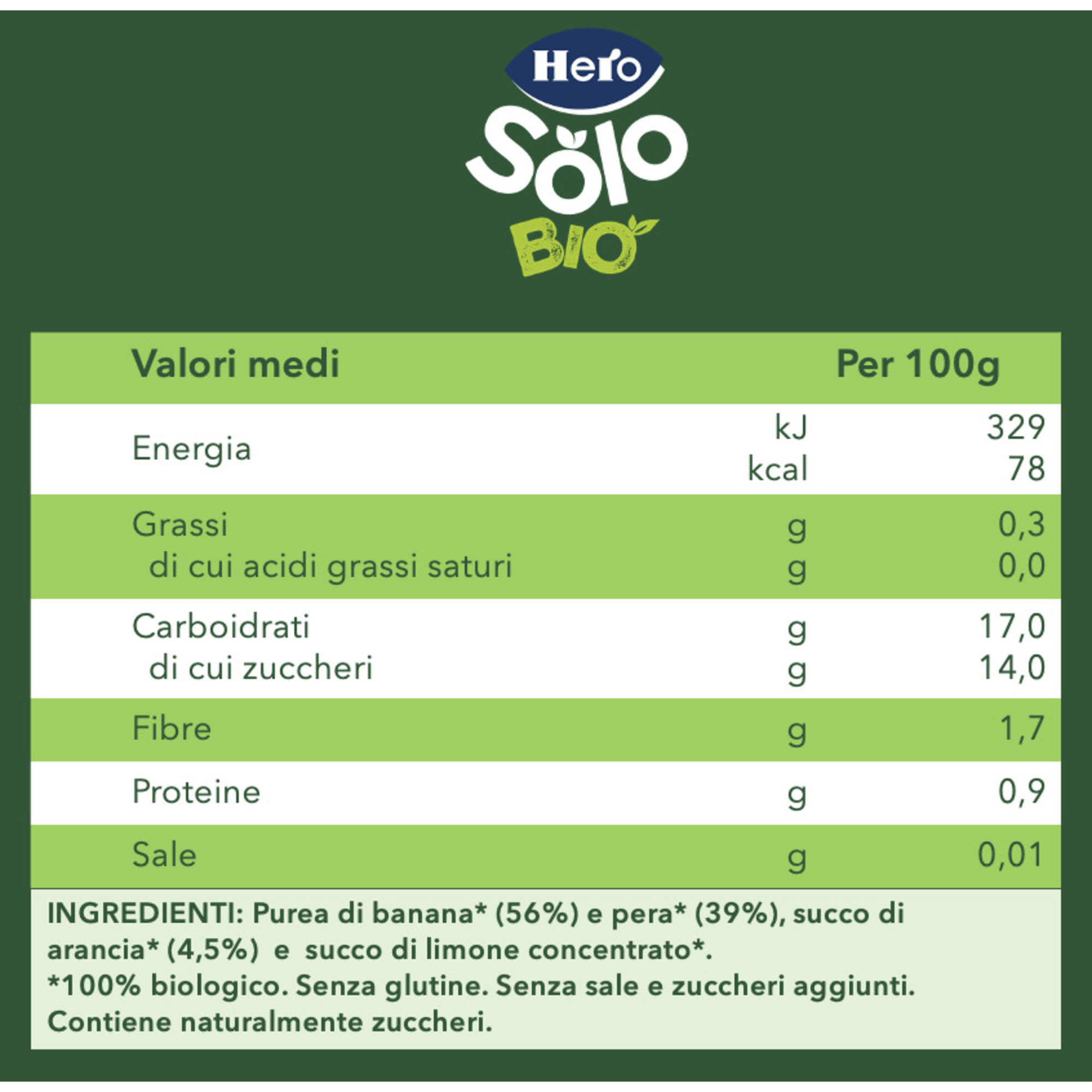 Hero baby pouch banana pera arancia bio 100g - Hero