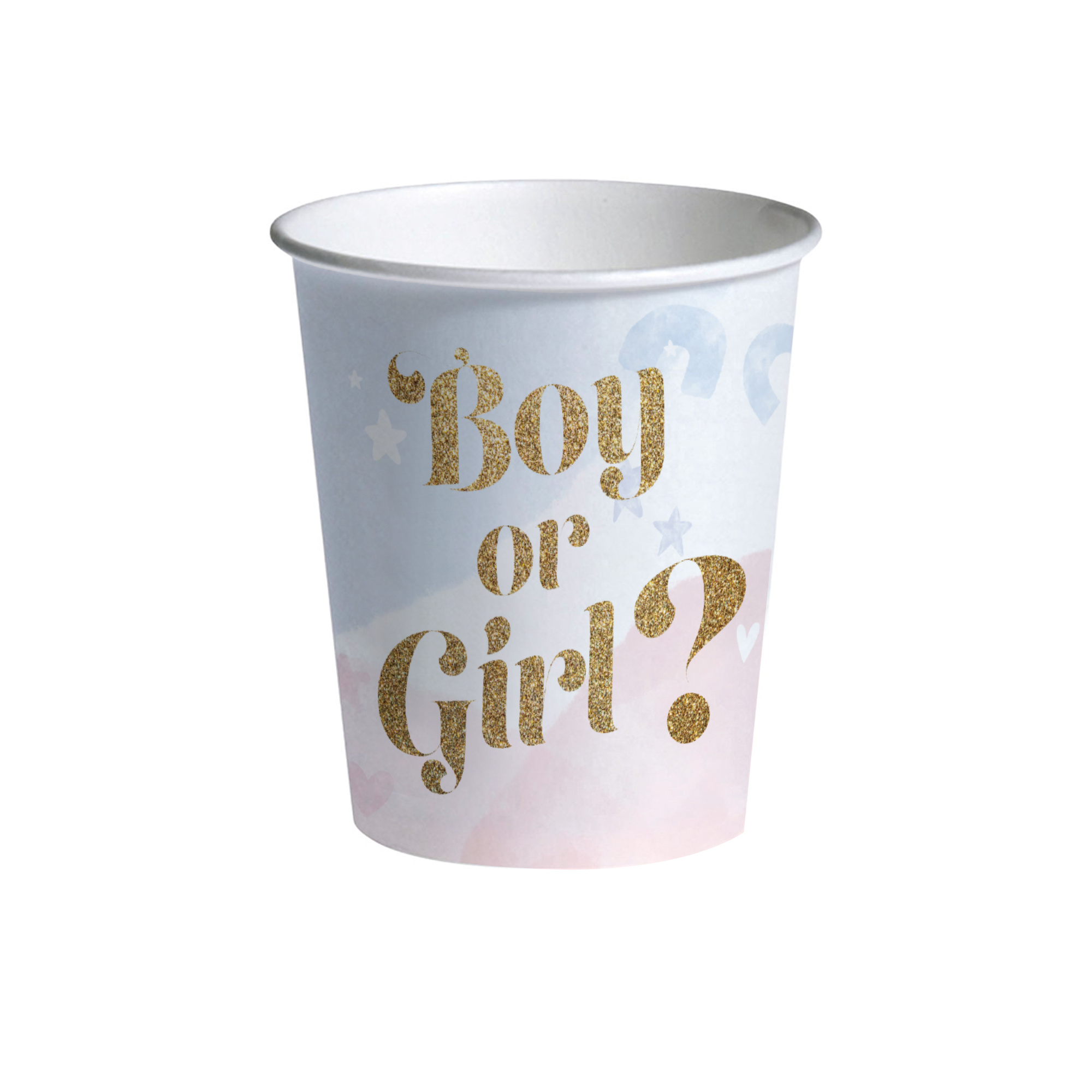 Bicchieri biodegradabili "boy or girl?" - gender reveal eco-friendly - 250ml - 8 pezzi - NO BRAND