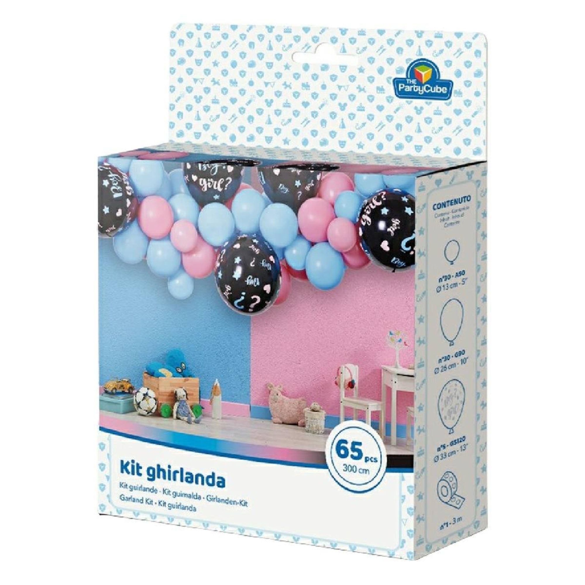 Festone 'boy or girl?' per baby shower - 65 pezzi, 300 cm - The party cube