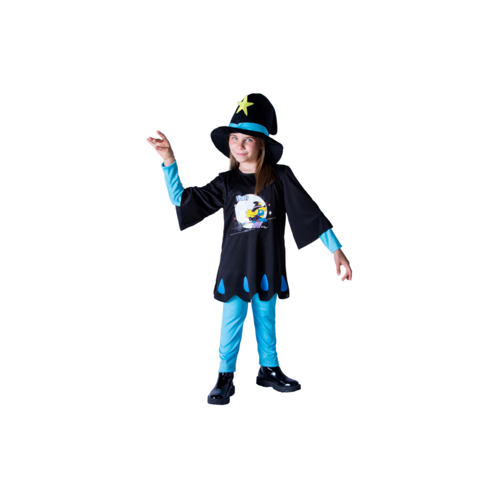 Costume puffetta 4-5 anni – vestito con cappello, pantaloni azzurri e maschera - No brand