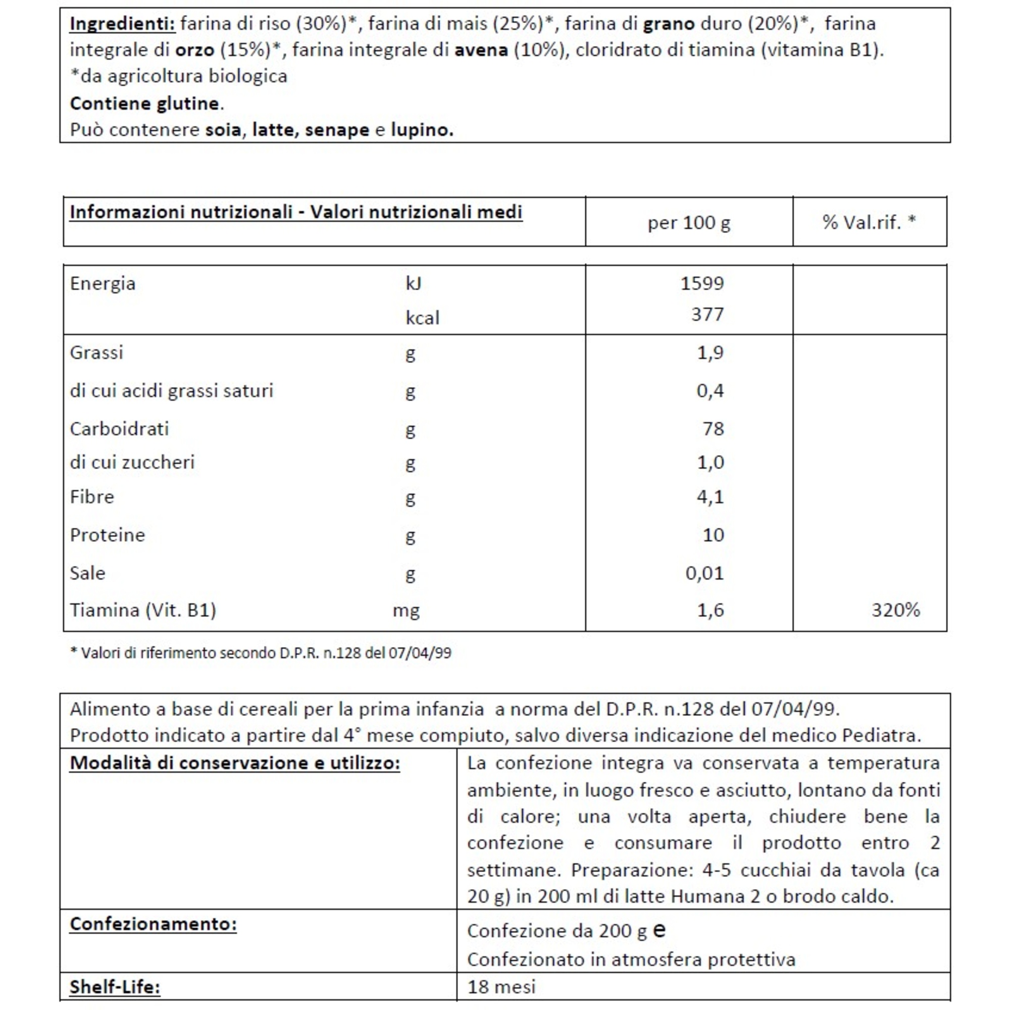 Crema biologica multicereali humana 200g - Humana
