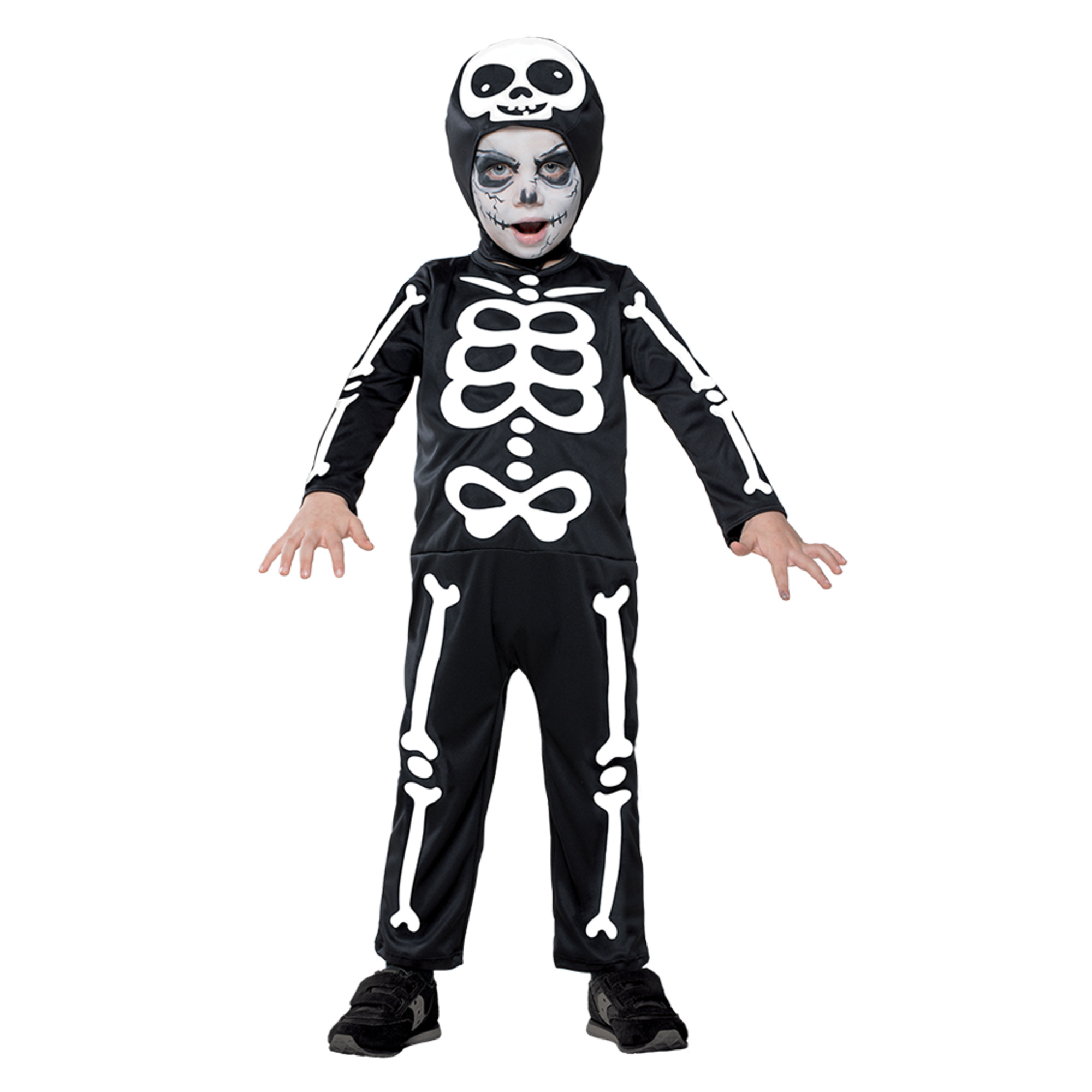 Costume scheletrino per bambini - abitino in jersey elasticizzato con stampa, gonna in tulle, pantaloncini e copricapo - travestimento halloween - disponibile in diverse taglie - Carnaval Queen