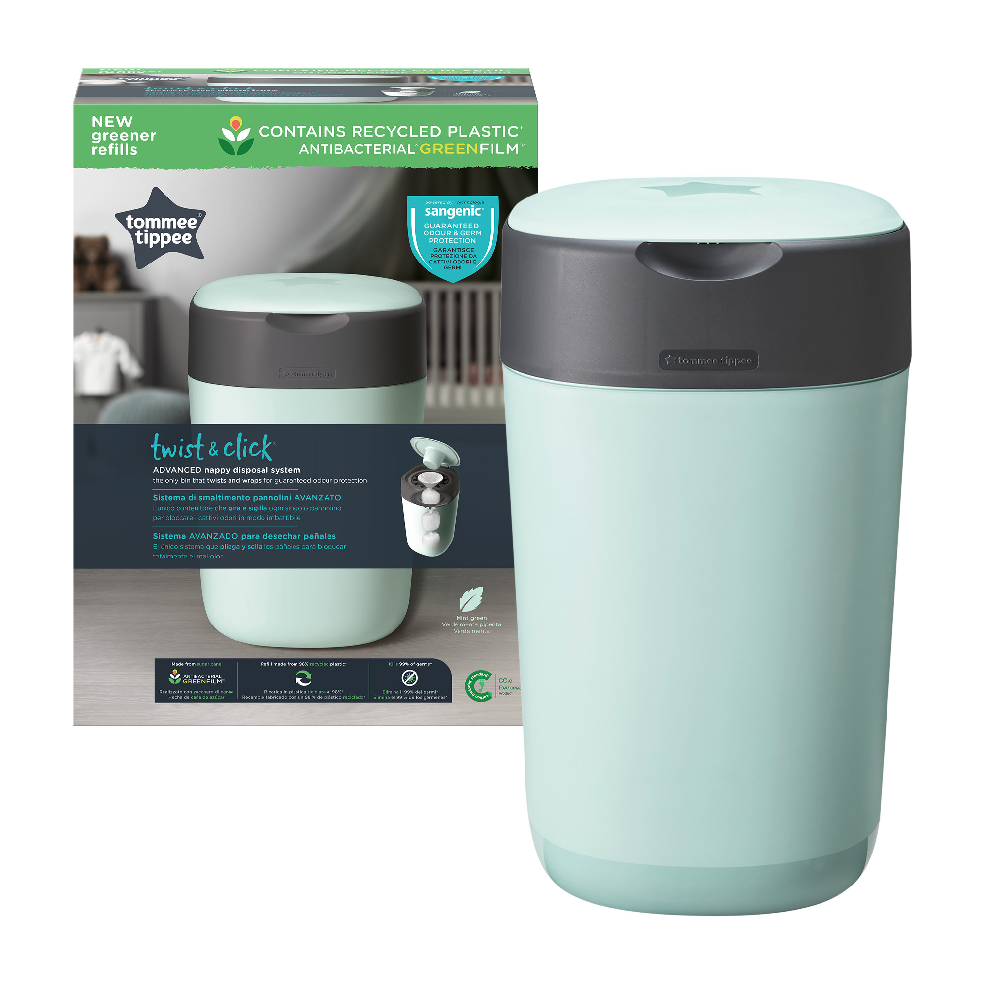 Tommee tippee twist and click cestino per pannolini avanzato verde - Sangenic