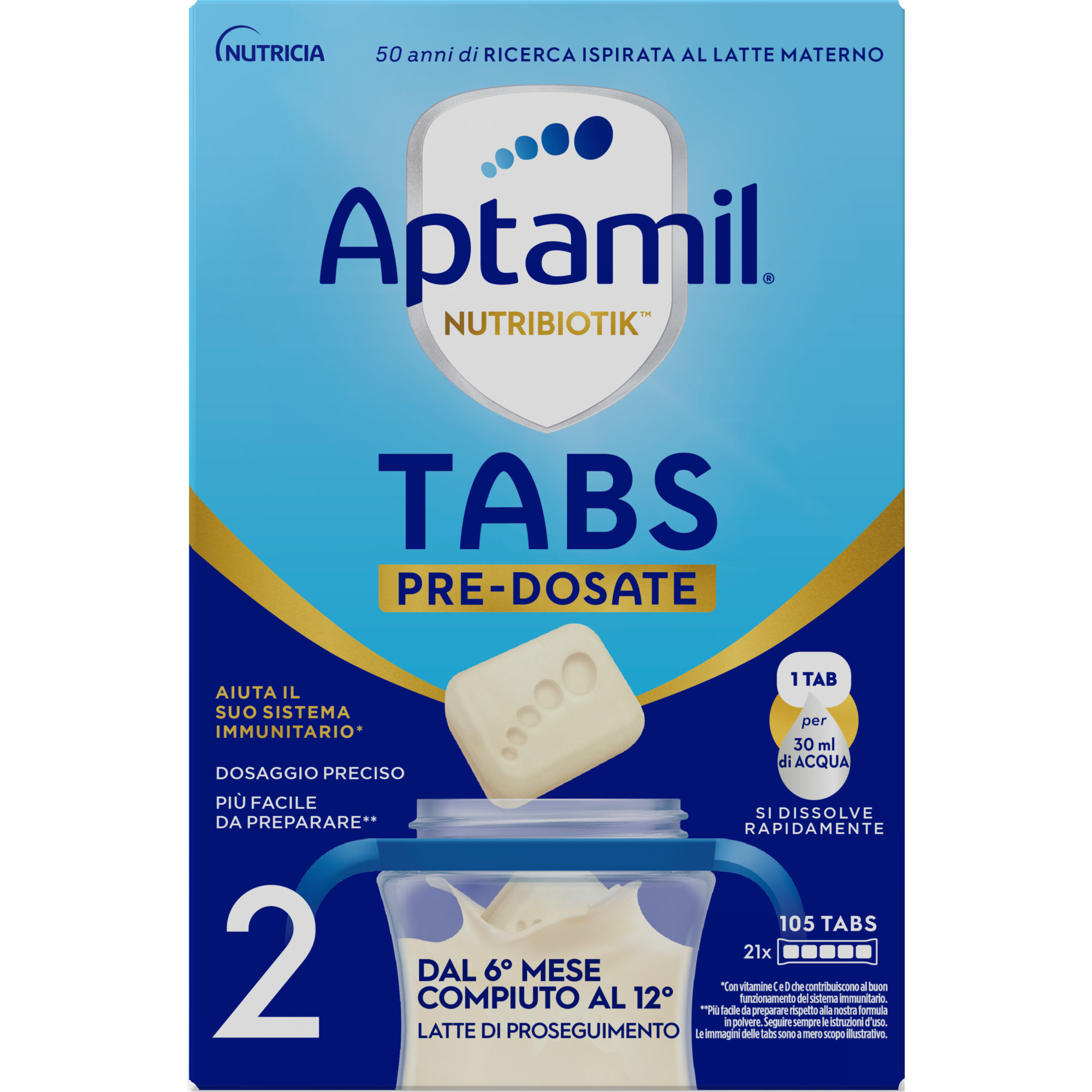 Nutribiotik tabs 2 pre-dosate  - latte di proseguimento in tabs 6-12 mesi - 21 bustine (105 tabs) - aptamil - Aptamil