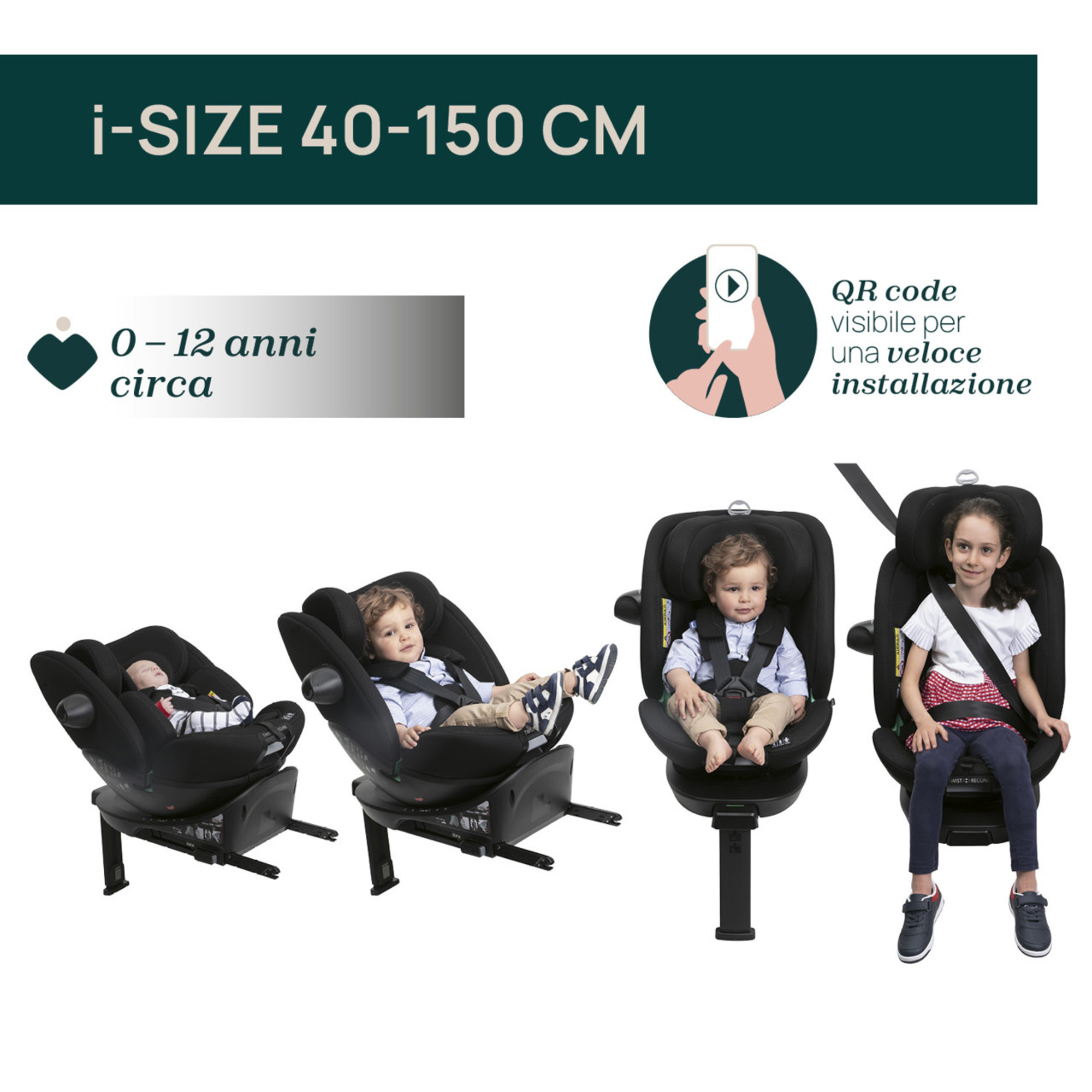 Seggiolino auto everone i-size black 40-150cm - chicco - Chicco