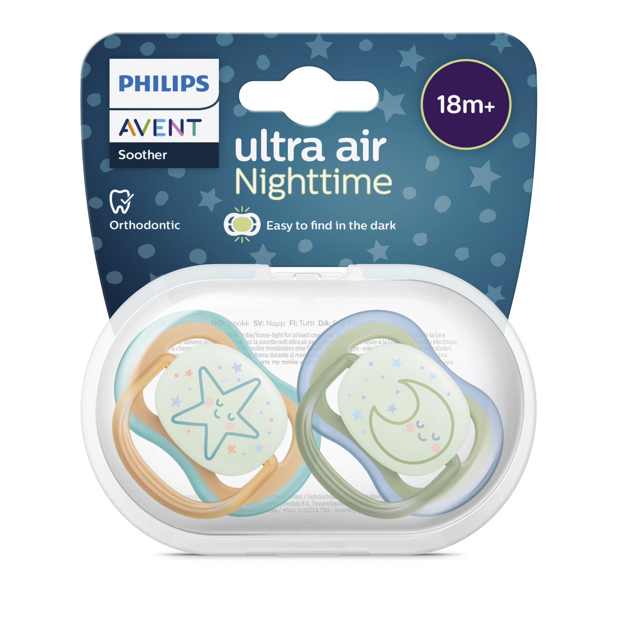 2 succhietti ultra air night time 18m+ decorazione stella/luna – philips avent - Avent