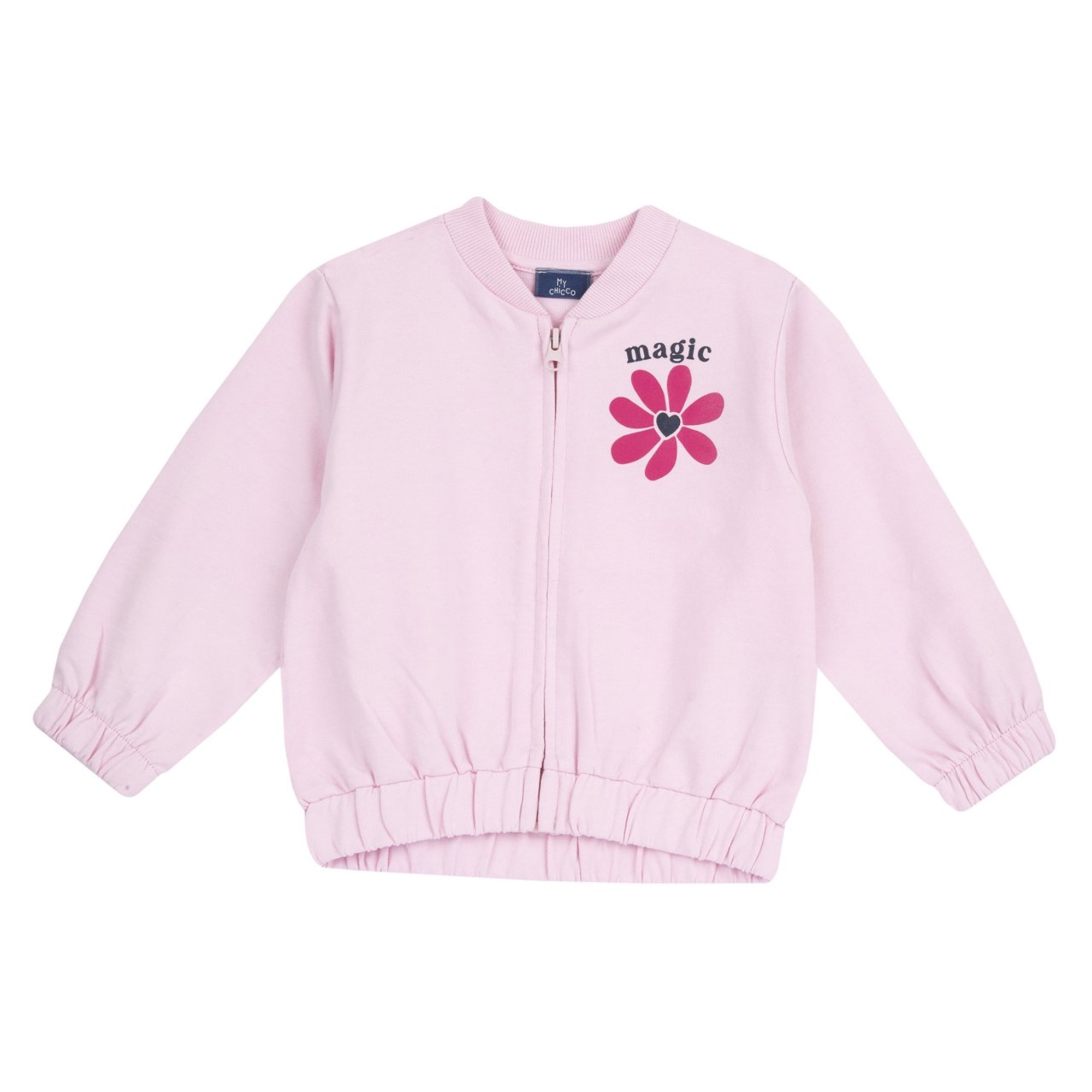 Chicco felpa con zip rosa, fiorellino e scritta magic - Chicco