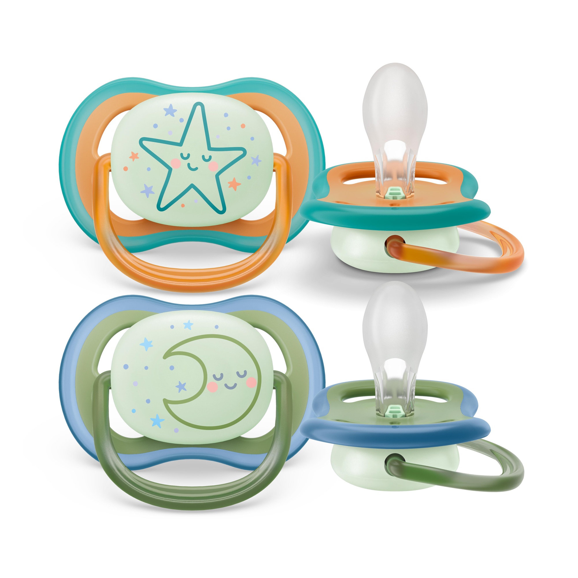 2 succhietti ultra air night time 18m+ decorazione stella/luna – philips avent - Avent