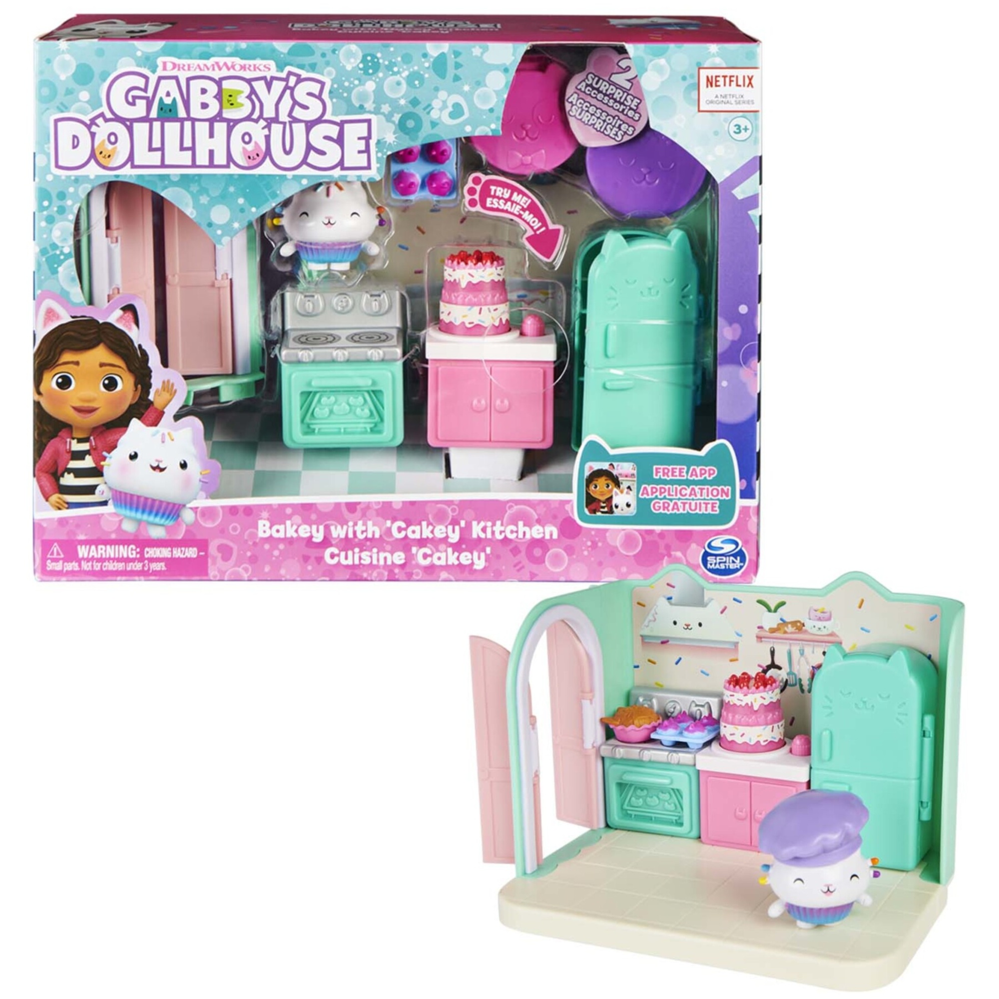 Gabby's dollhouse, la cucina di gattino dolcetto, mini playset stanze della casa, giochi per bambini dai 3 anni in su - Gabby