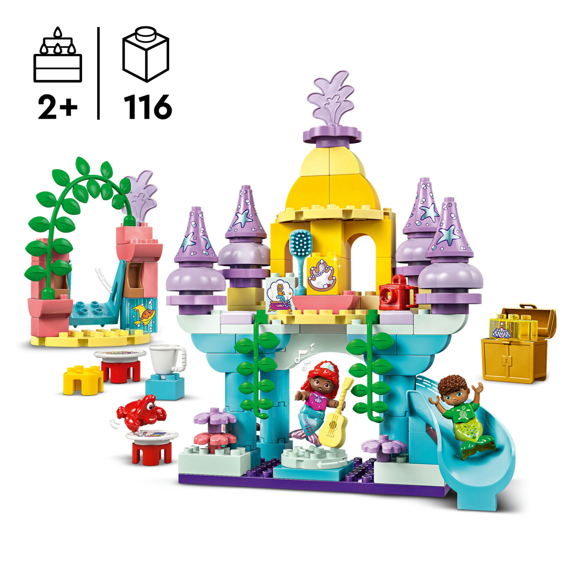 Lego duplo - disney 10435 - il magico palazzo sottomarino di ariel, giocattolo educativo 2+, set principesse con castello, personaggi e accessori - Duplo