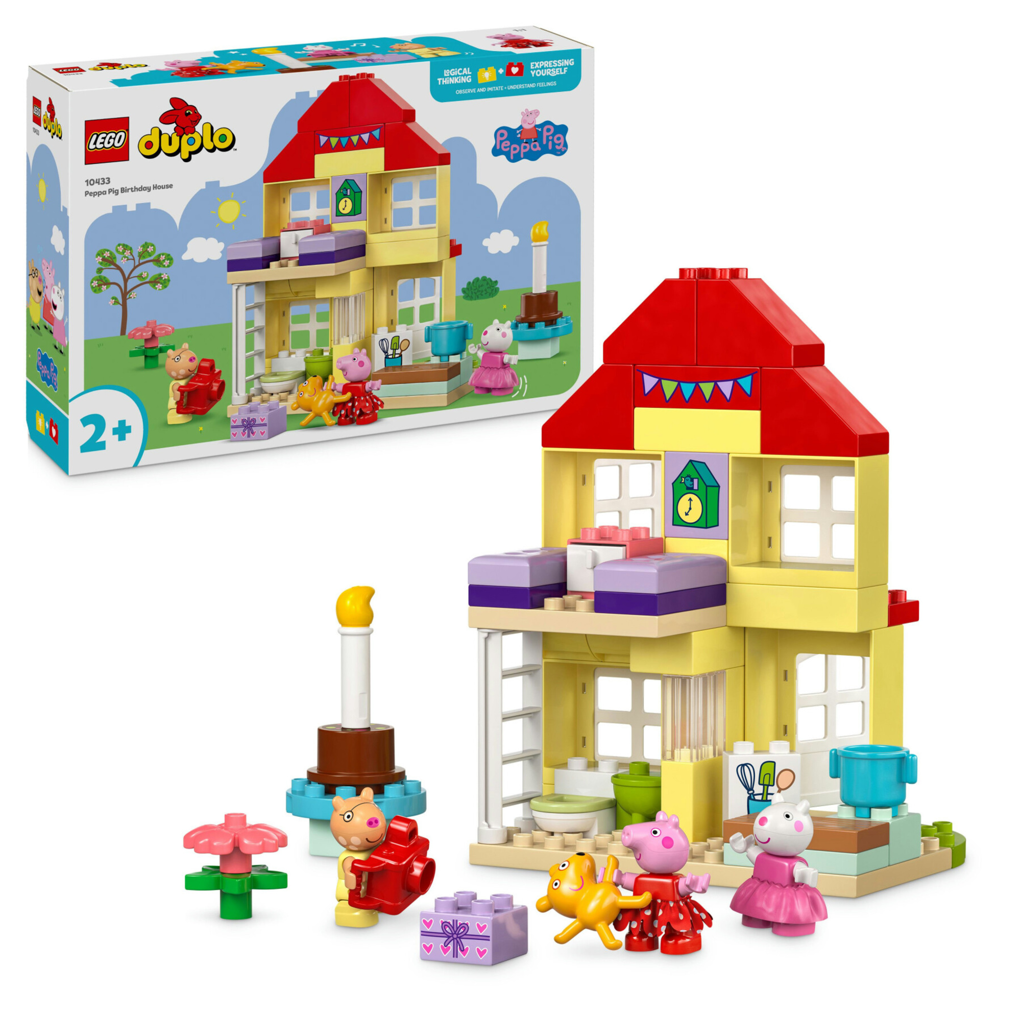 Lego duplo 10433 la casa del compleanno di peppa pig, giochi creativi per bambini 2+ anni con 3 personaggi, playset educativo - Peppa pig