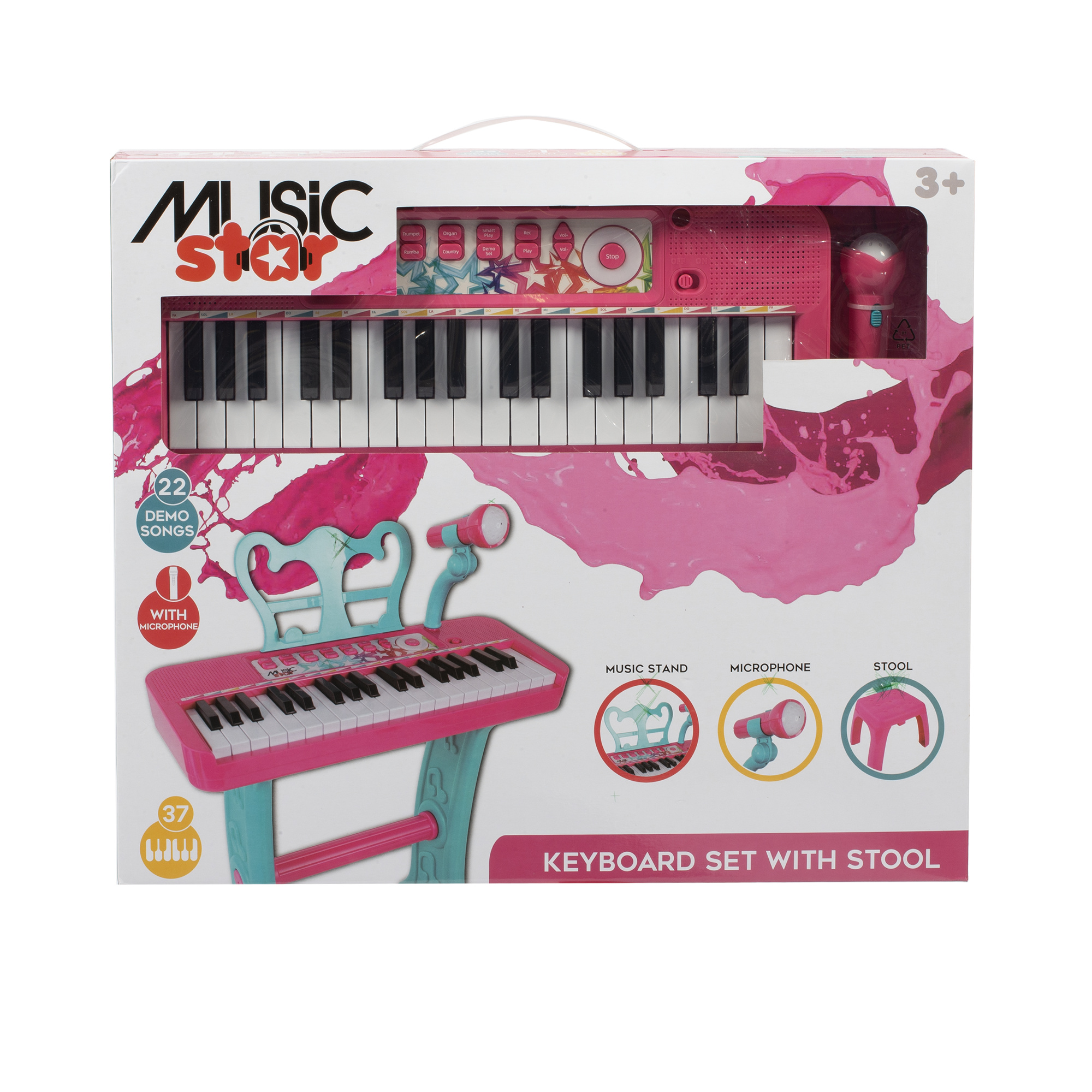 Tastiera musicale 37 tasti con sgabello - rosa - music star 3+ - Superstar