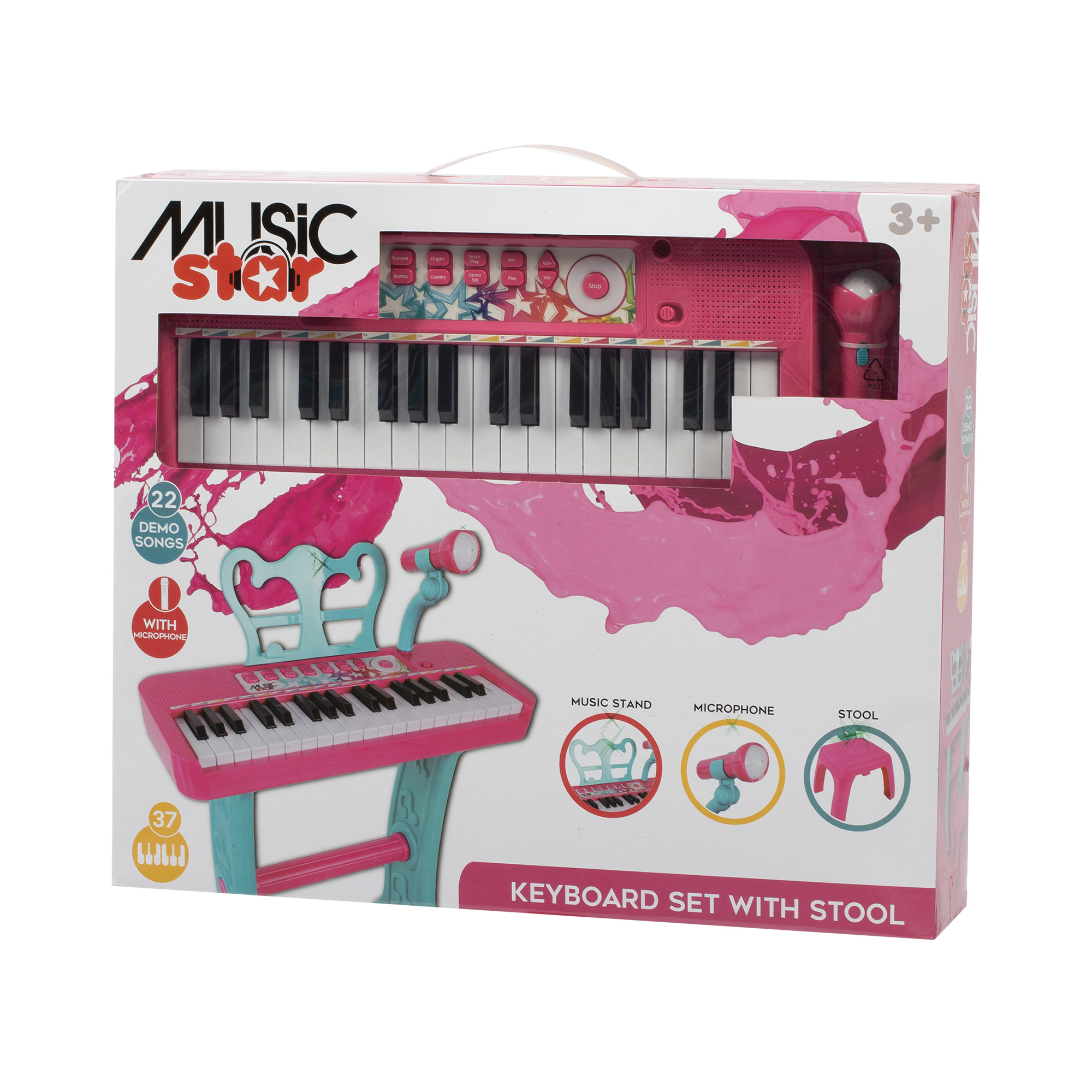 Tastiera musicale 37 tasti con sgabello - rosa - music star 3+ - Superstar