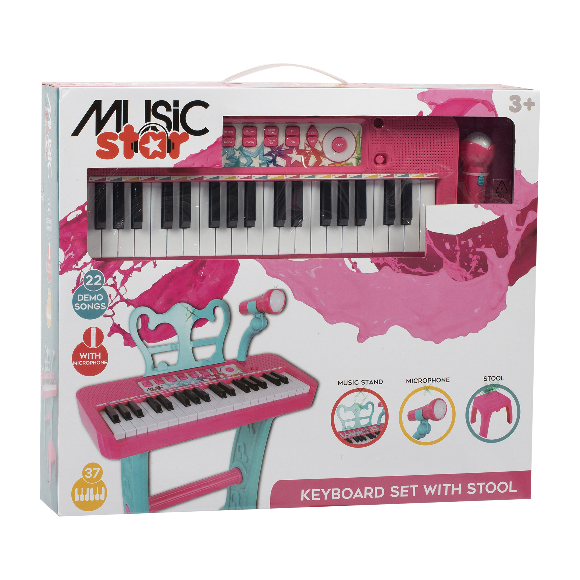 Tastiera musicale 37 tasti con sgabello - rosa - music star 3+ - Superstar