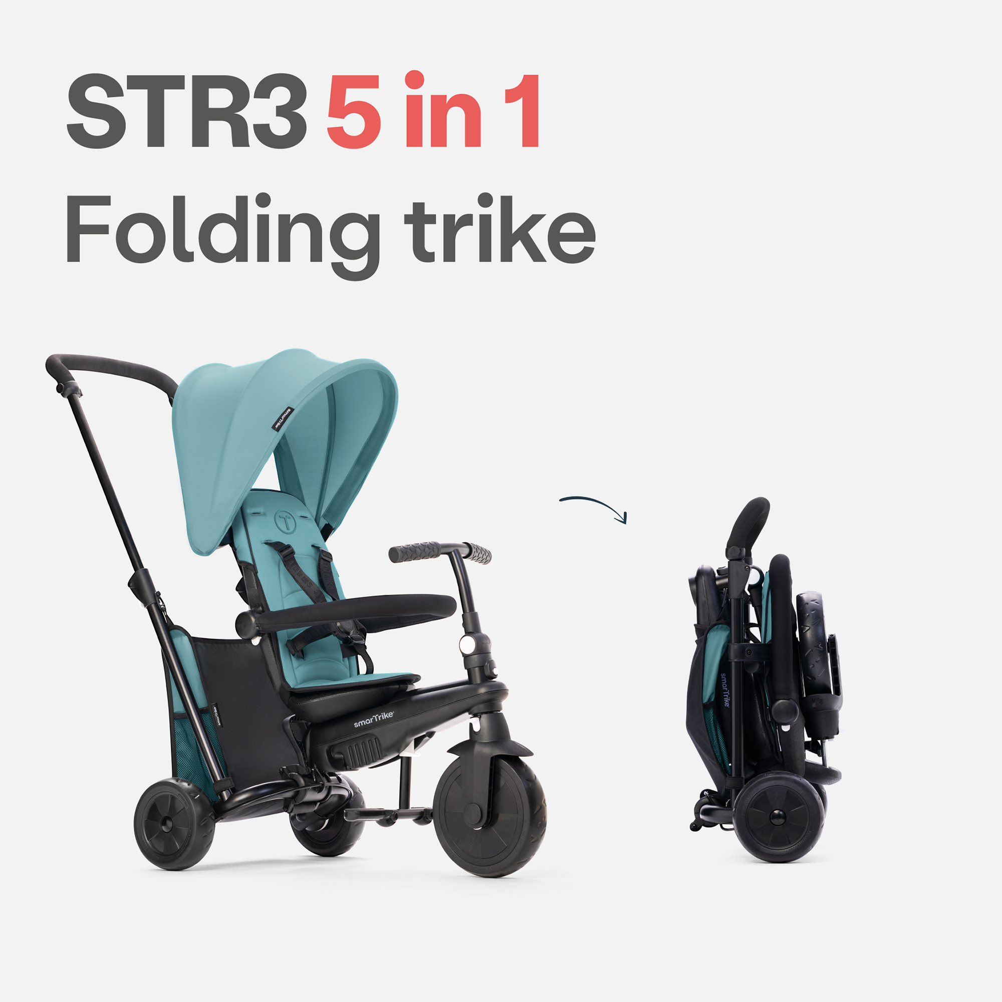 Triciclo str™3 plus - colore turchese - ideale per bambini da 10 mesi a 3 anni - stabilità e comfort - Baby Smile Original