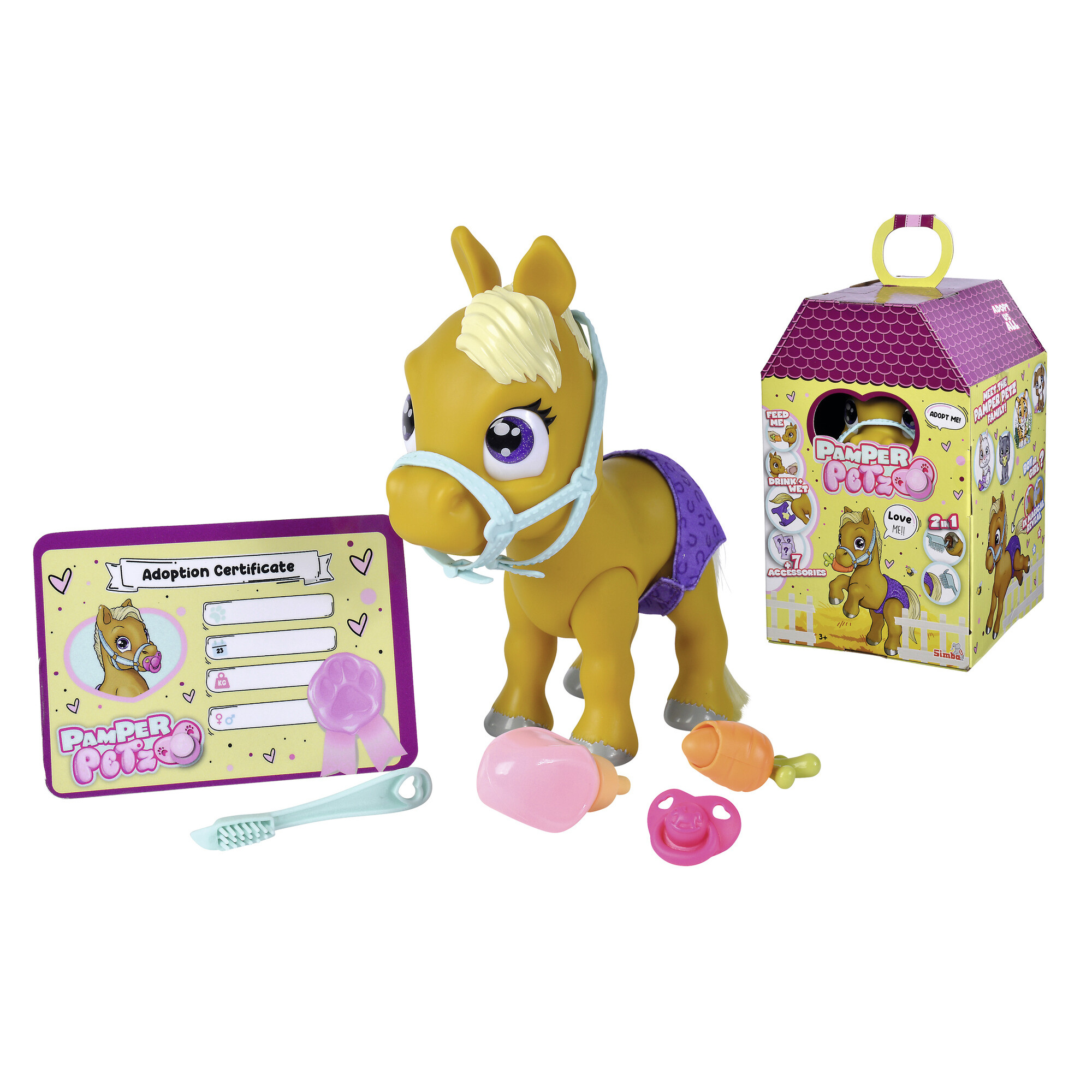 Pampet petz pony con 7 accessori e cuoricino gender reveal - 3+ - Pamper Petz