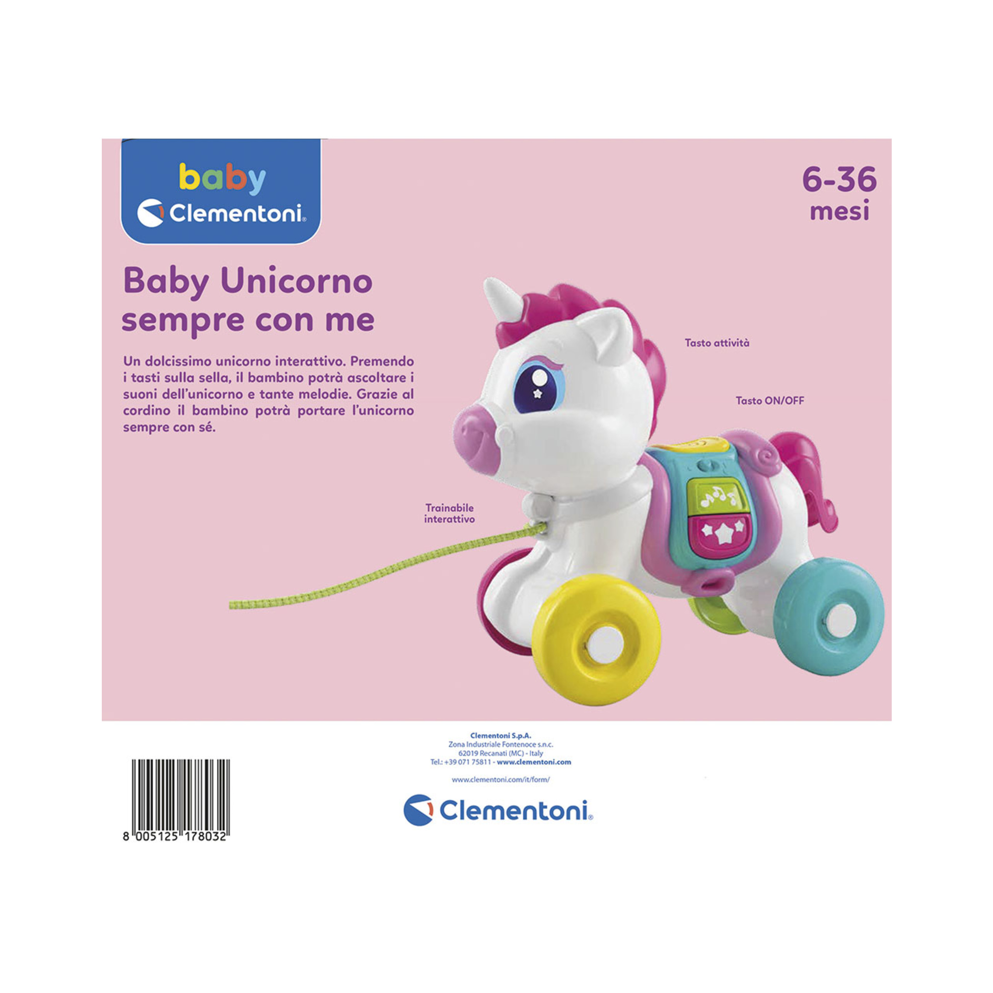 Baby unicorno clementoni - sempre con me, regalo per bambini 6m+ - Baby Clementoni