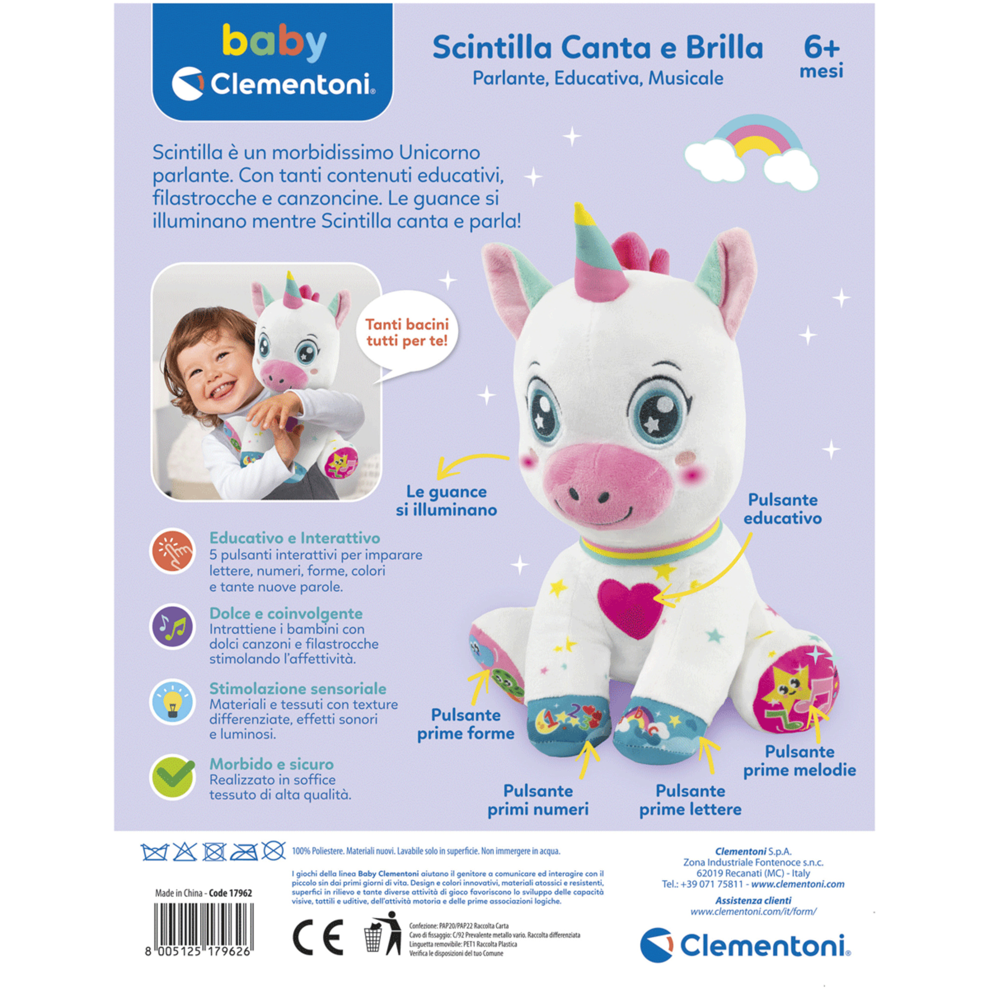 Baby clementoni - scintilla unicorno canta e brilla - 12m+ - Baby Clementoni