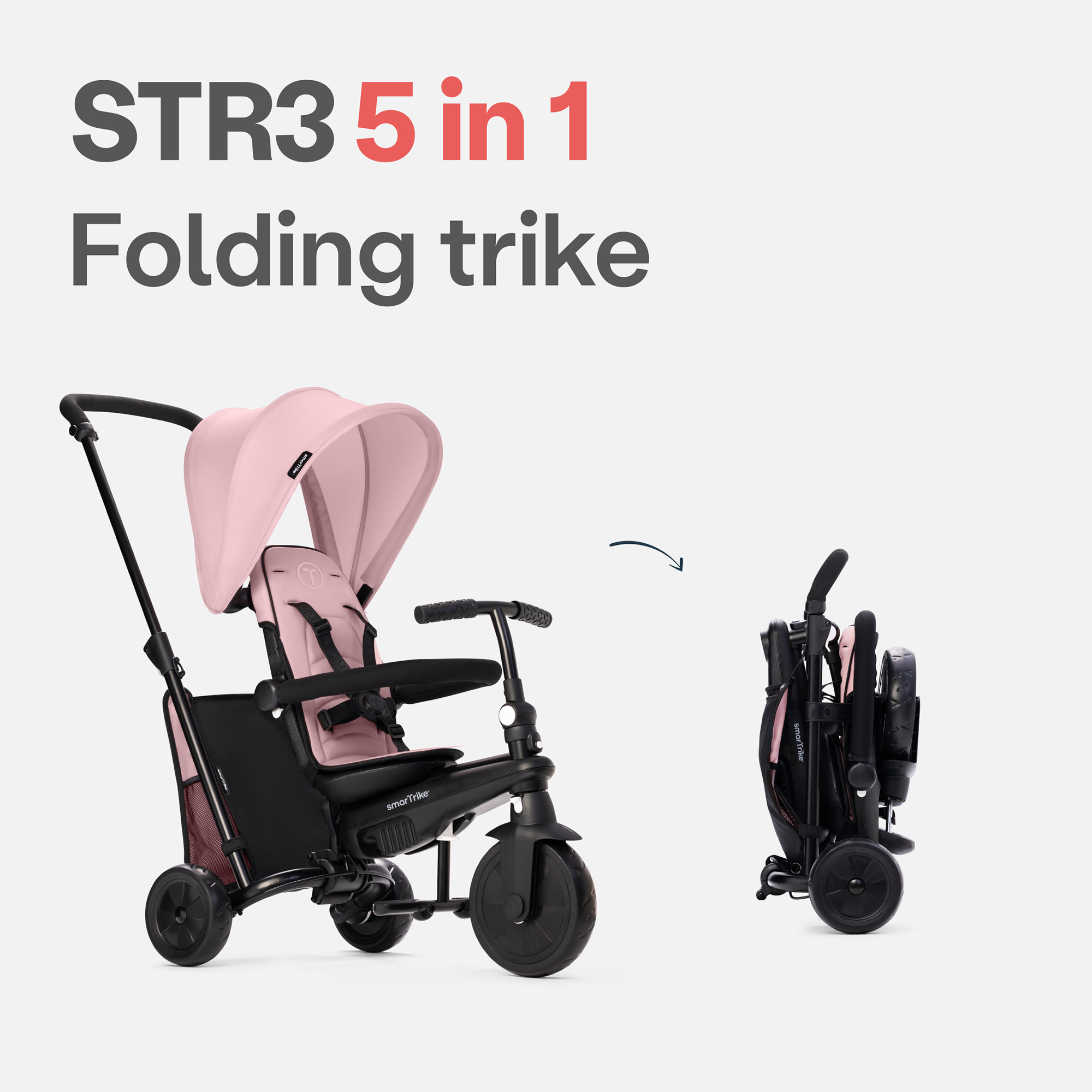 Triciclo str™3 plus - colore rosa - ideale per bambini da 10 mesi a 3 anni - stabilità e comfort - Baby Smile Original